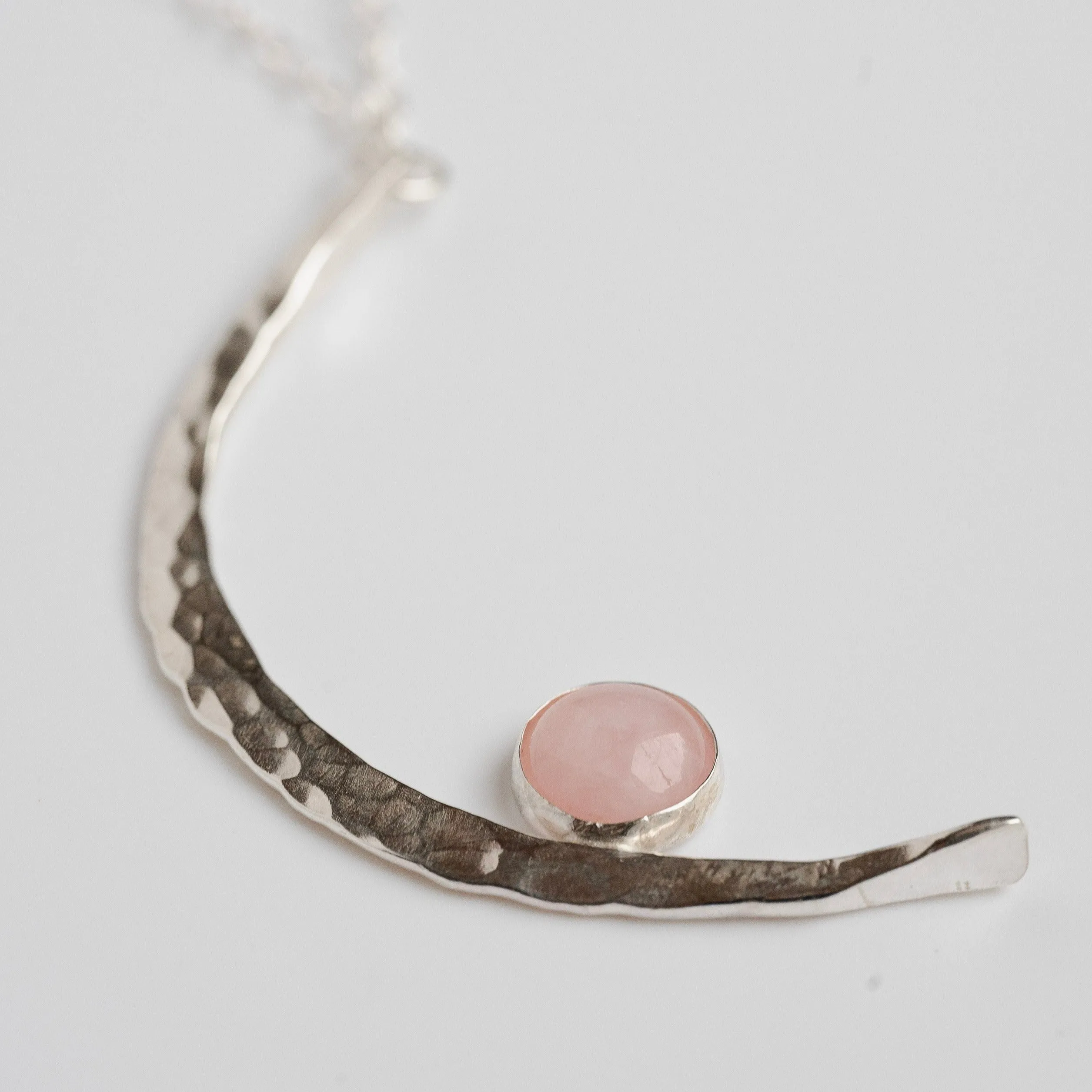 Hammered Moon Celestial Necklace - Choose Your Metal and Gemstone