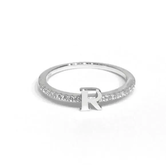 Initial Sparkle SILVER Ring
