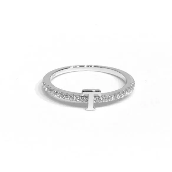 Initial Sparkle SILVER Ring