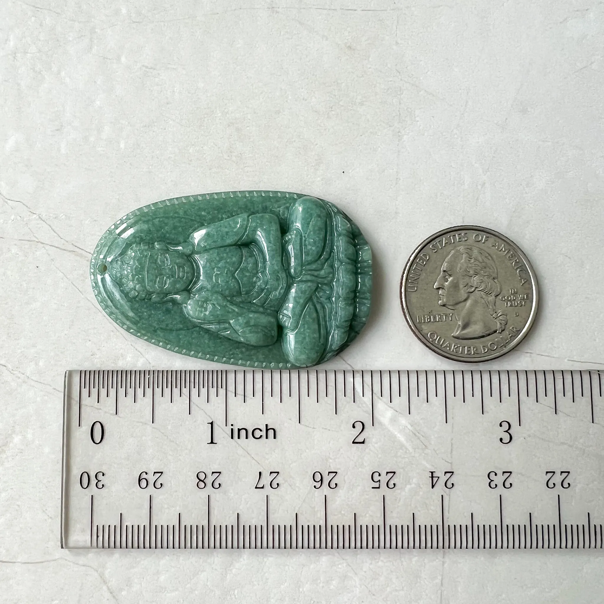 Jadeite Jade Amitabha Buddha Amita Amida Green Carved Pendant Necklace, A Di Đà Phật, 阿弥陀佛, YJ-0622-0362178-5