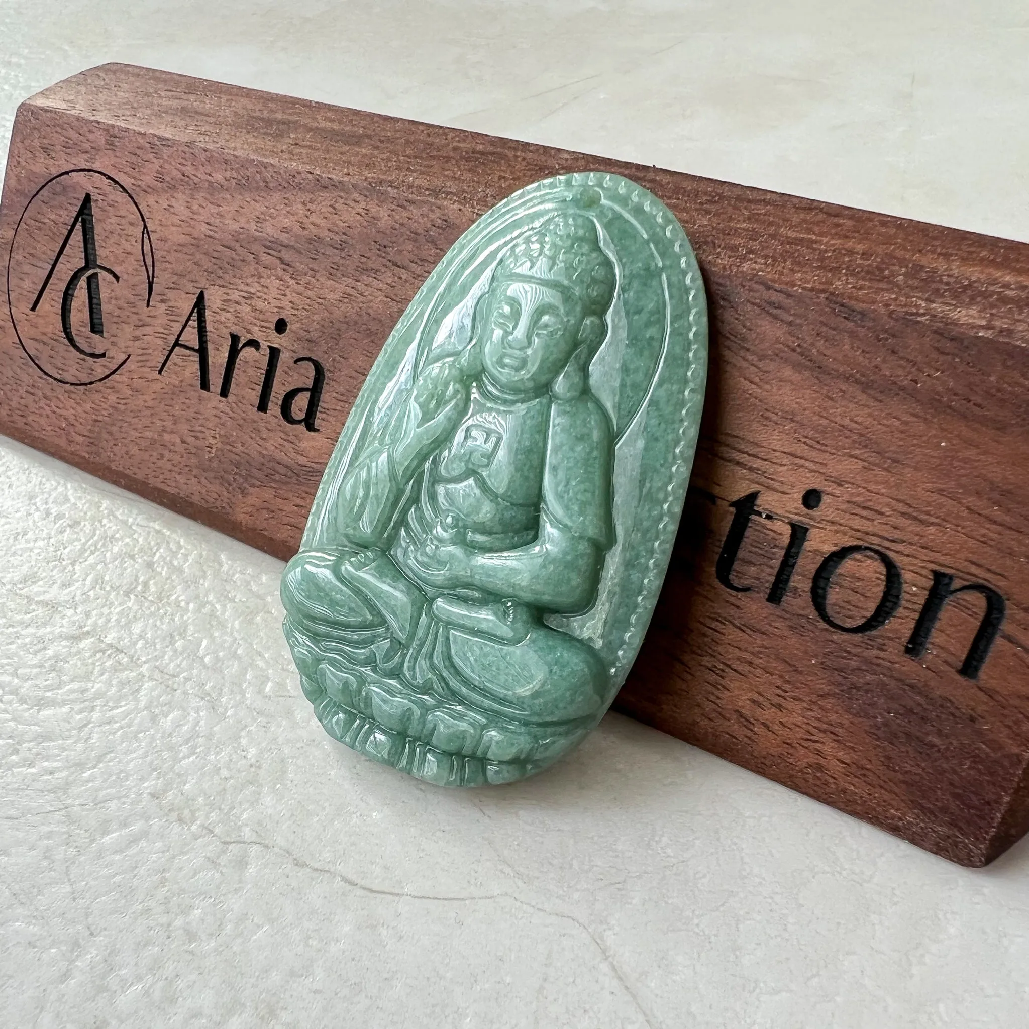Jadeite Jade Amitabha Buddha Amita Amida Green Carved Pendant Necklace, A Di Đà Phật, 阿弥陀佛, YJ-0622-0362178-5