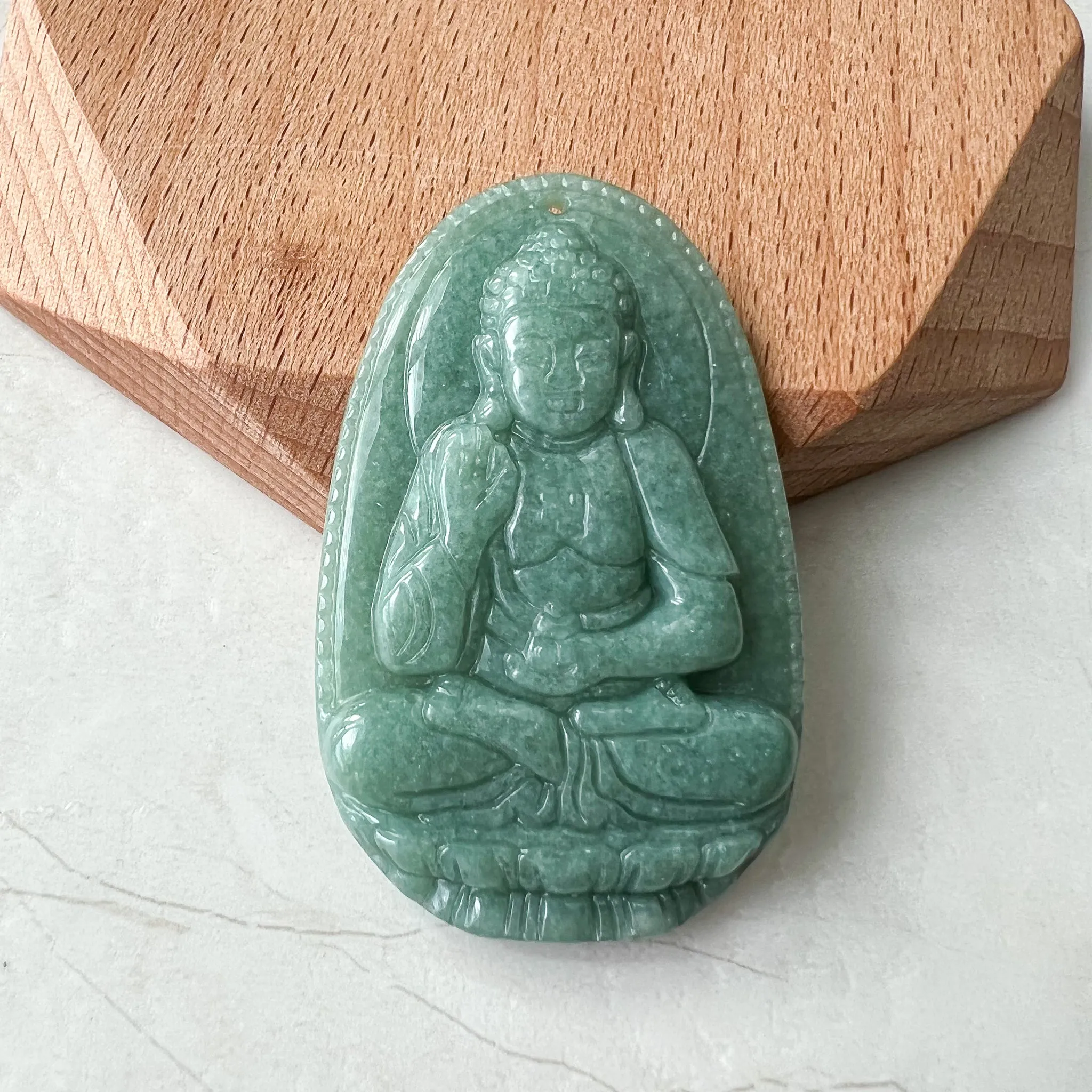 Jadeite Jade Amitabha Buddha Amita Amida Green Carved Pendant Necklace, A Di Đà Phật, 阿弥陀佛, YJ-0622-0362178-5