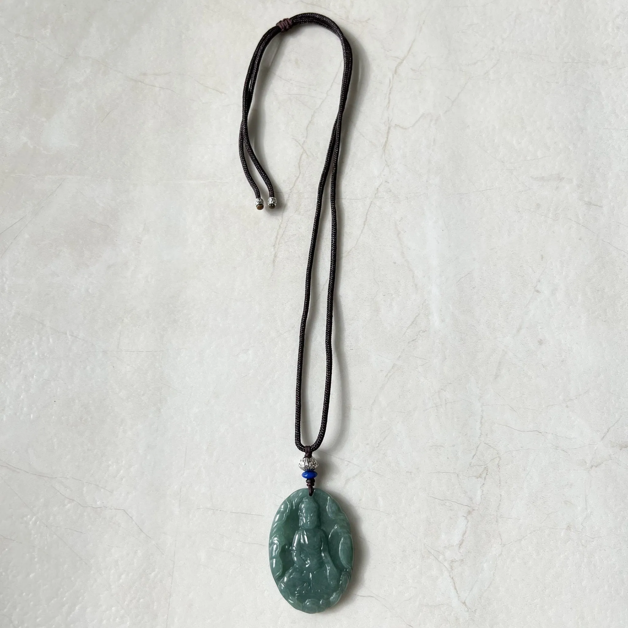 Jadeite Jade Amitabha Buddha Amita Amida Green Carved Pendant Necklace, YJ-1221-0252014