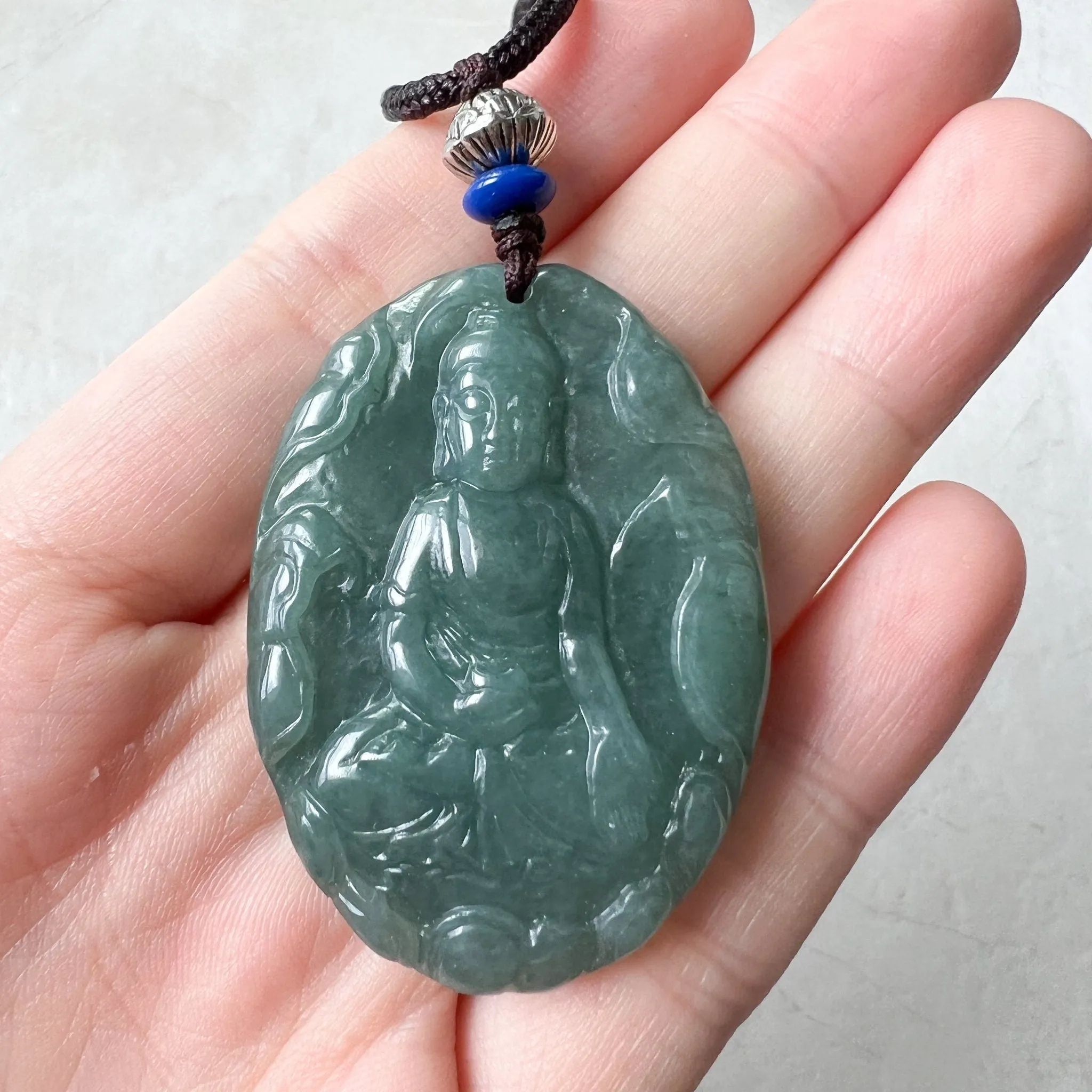 Jadeite Jade Amitabha Buddha Amita Amida Green Carved Pendant Necklace, YJ-1221-0252014