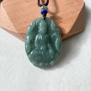 Jadeite Jade Amitabha Buddha Amita Amida Green Carved Pendant Necklace, YJ-1221-0252014