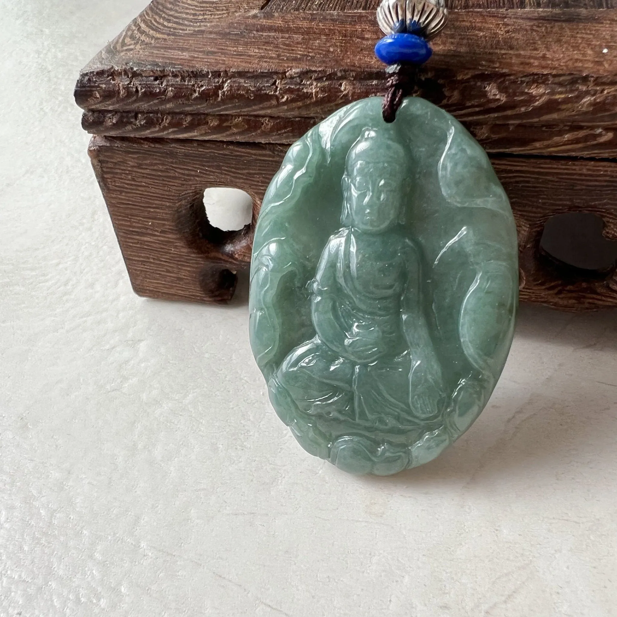 Jadeite Jade Amitabha Buddha Amita Amida Green Carved Pendant Necklace, YJ-1221-0252014