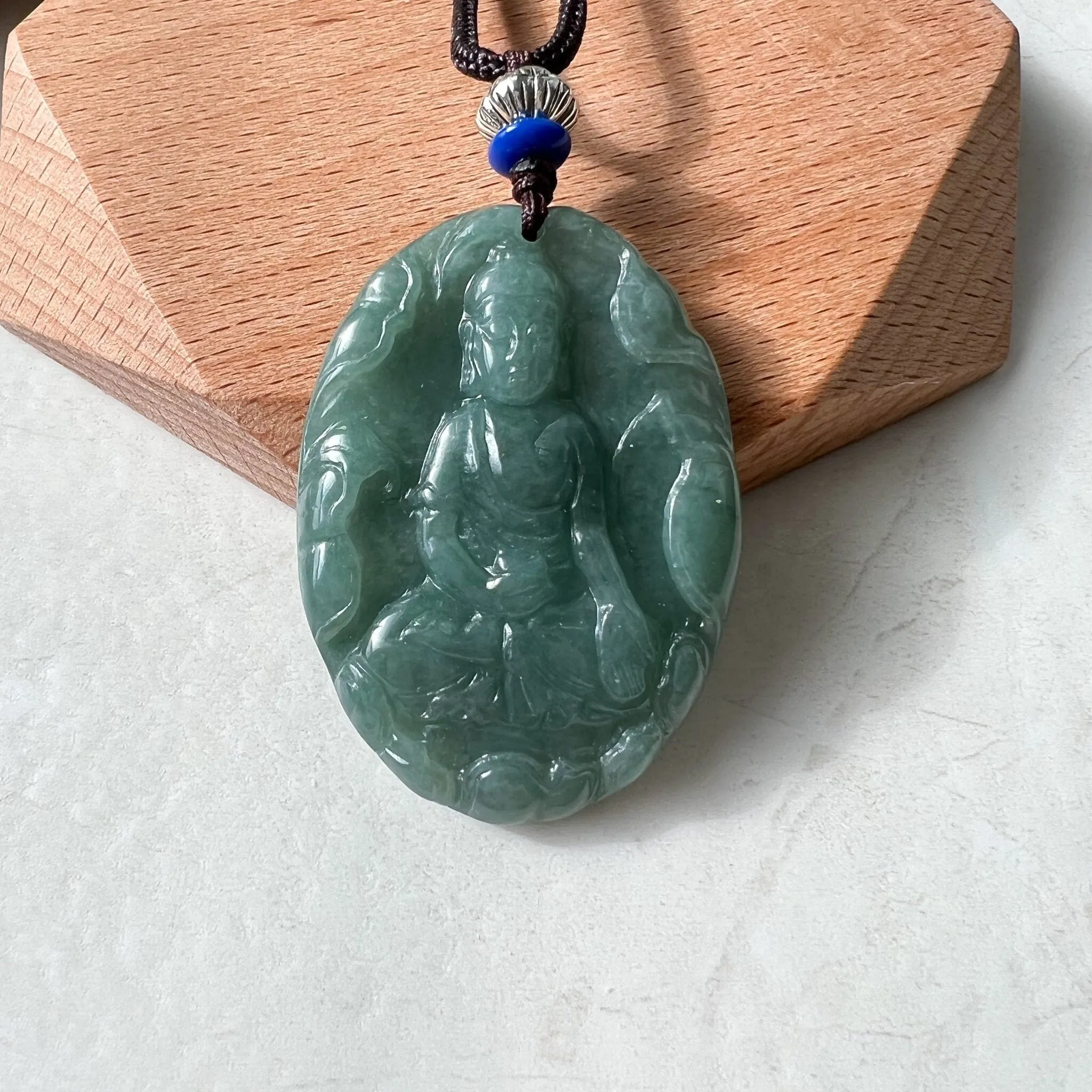 Jadeite Jade Amitabha Buddha Amita Amida Green Carved Pendant Necklace, YJ-1221-0252014