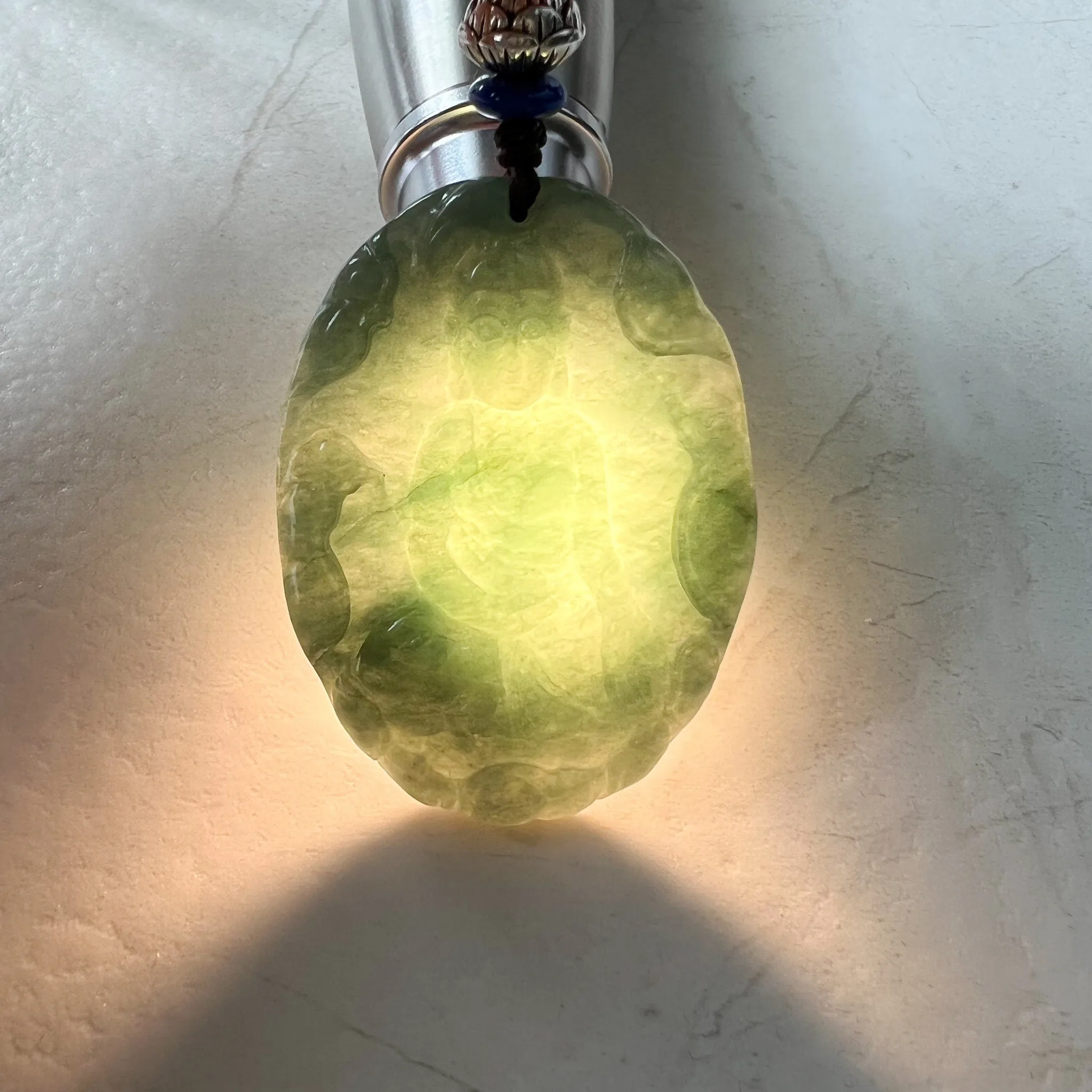 Jadeite Jade Amitabha Buddha Amita Amida Green Carved Pendant Necklace, YJ-1221-0252014