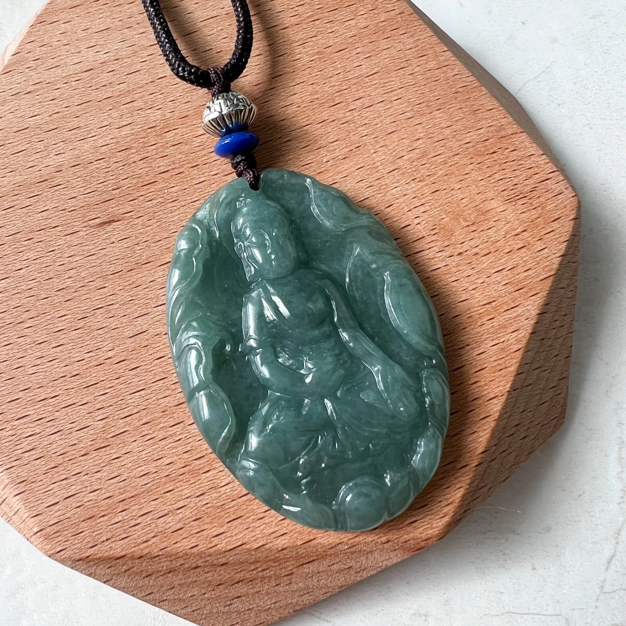 Jadeite Jade Amitabha Buddha Amita Amida Green Carved Pendant Necklace, YJ-1221-0252014