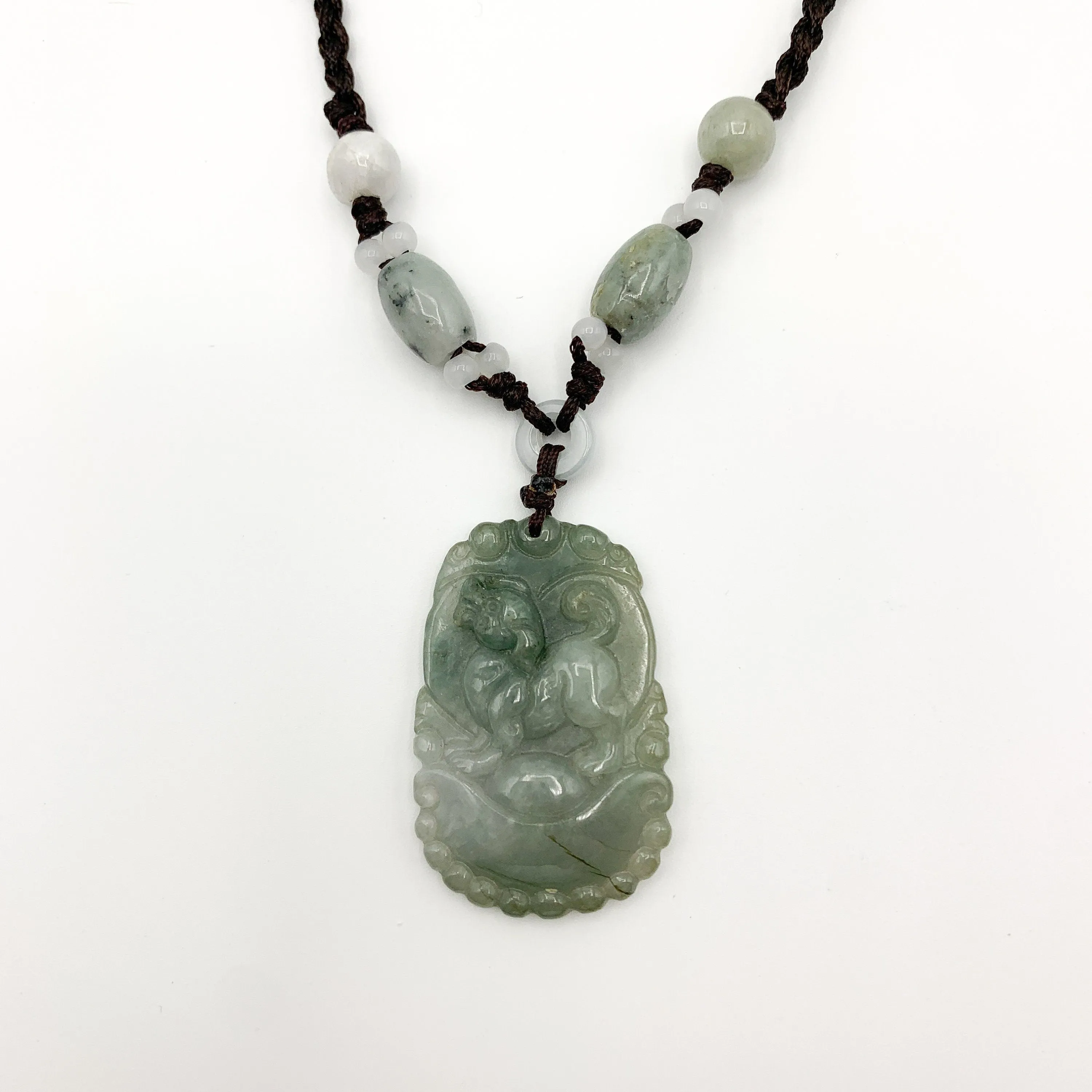 Jadeite Jade Dog Chinese Zodiac Hand Carved Pendant Necklace, YW-0110-1647127335