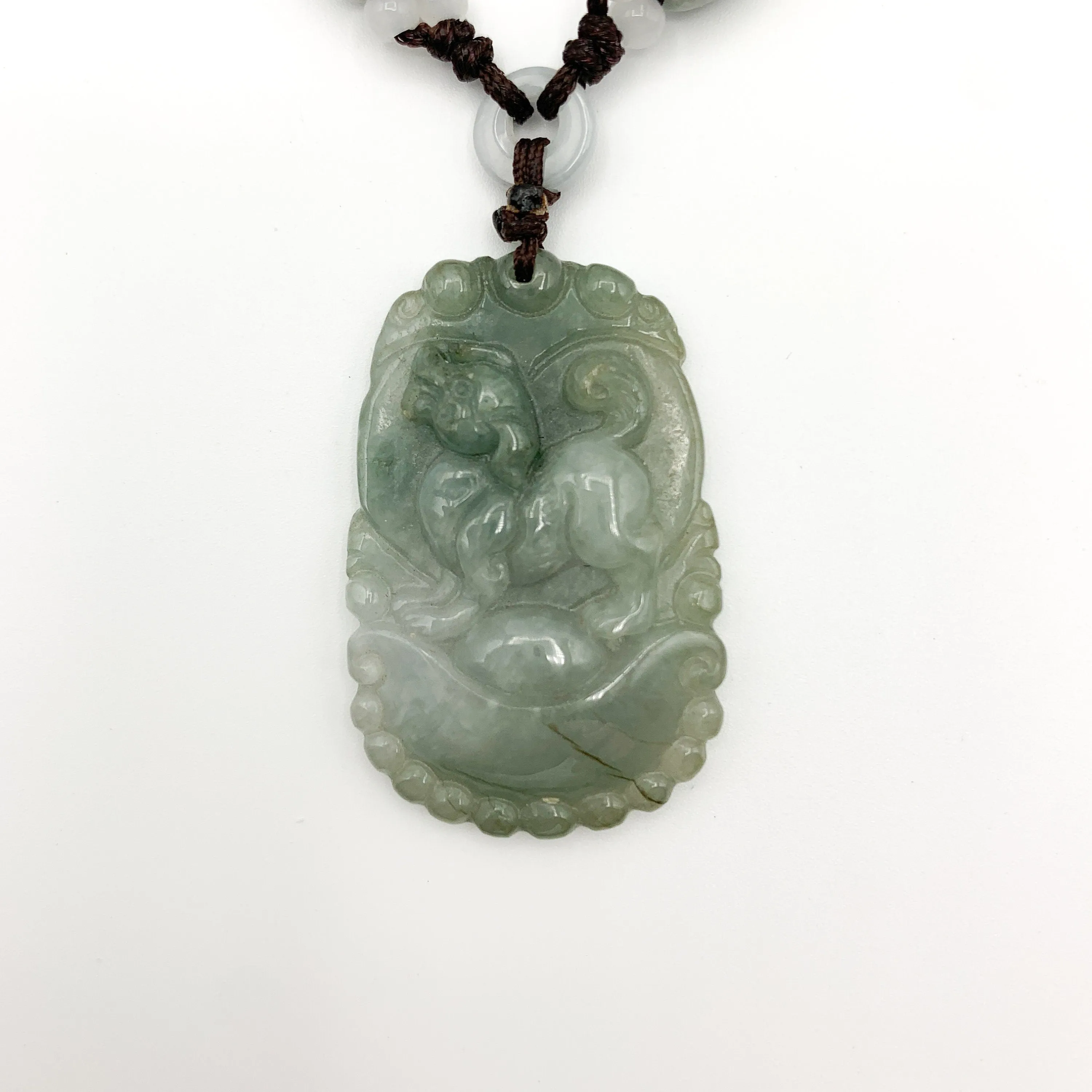 Jadeite Jade Dog Chinese Zodiac Hand Carved Pendant Necklace, YW-0110-1647127335