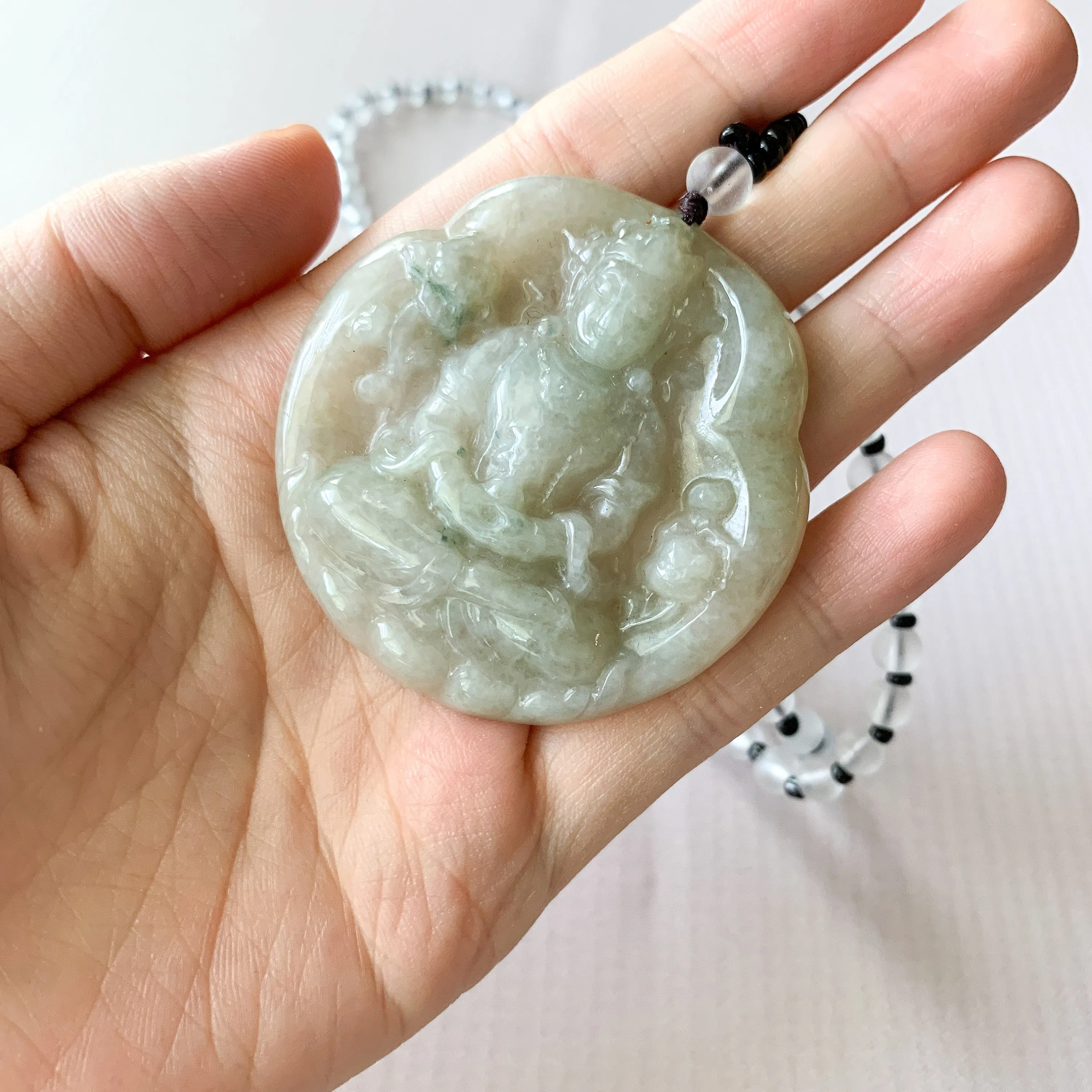 Jadeite Jade Guan Yin Avalokiteshvara, Quan Am, Carved Pendant Necklace, YJ-0321-0319321