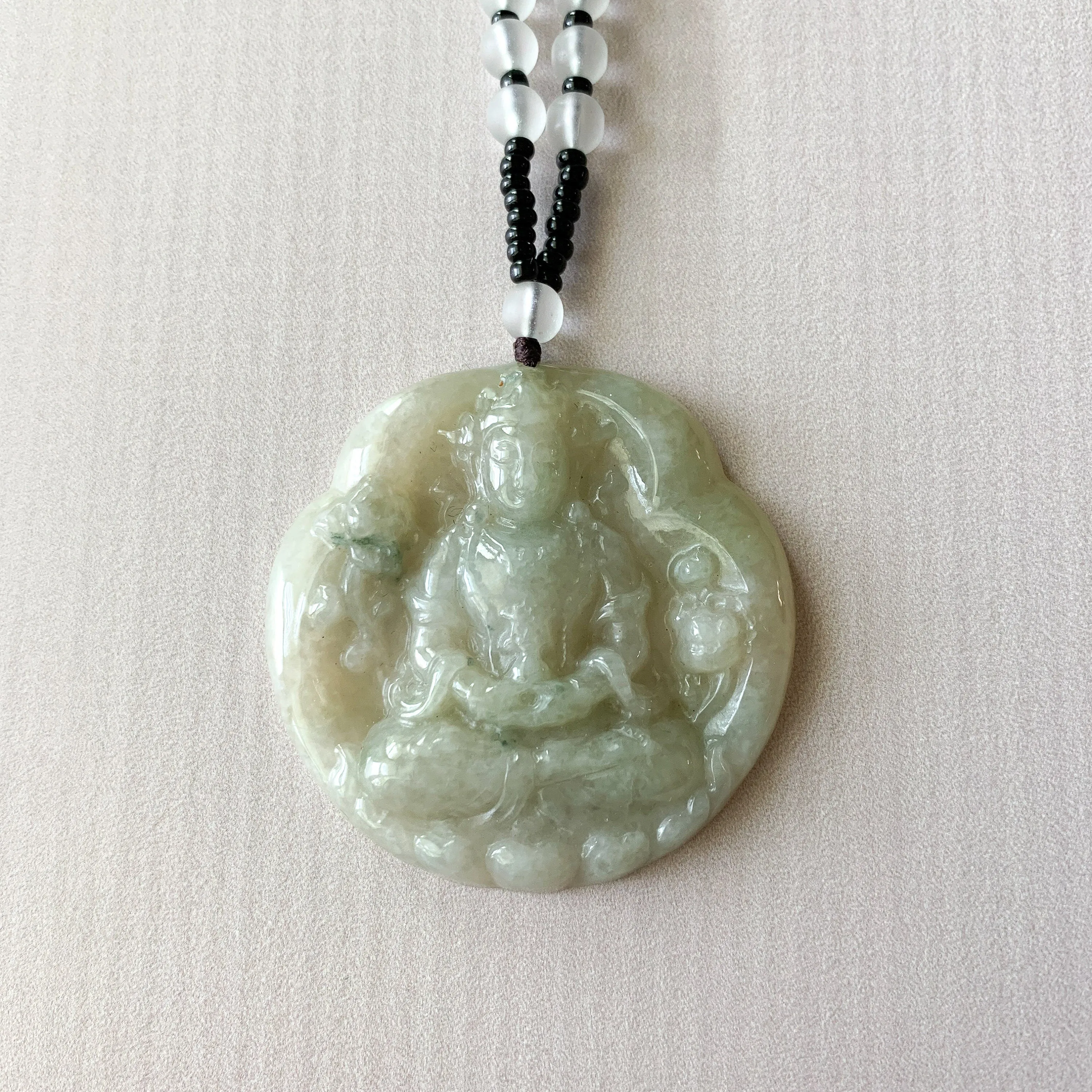 Jadeite Jade Guan Yin Avalokiteshvara, Quan Am, Carved Pendant Necklace, YJ-0321-0319321