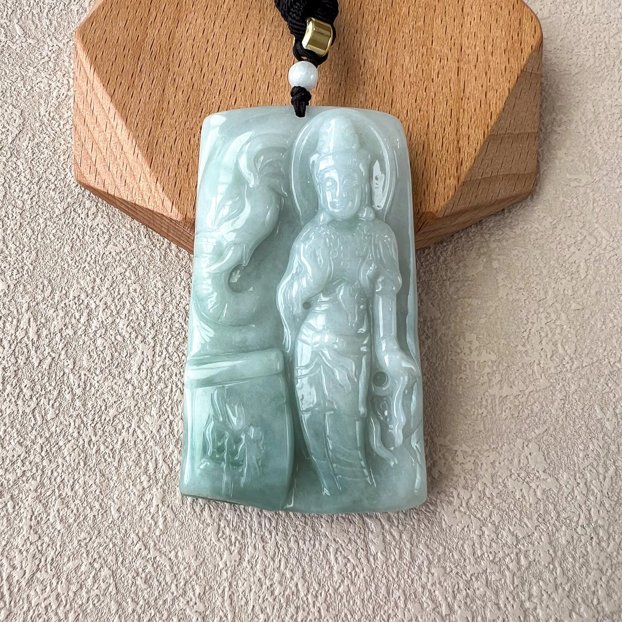 Jadeite Jade Samantabhadra Buddha bodhisattva, Pu Xian, Phổ Hiền Bồ Tát, Buddha with elephant, Carved Pendant Necklace, YJ-0422-0379055
