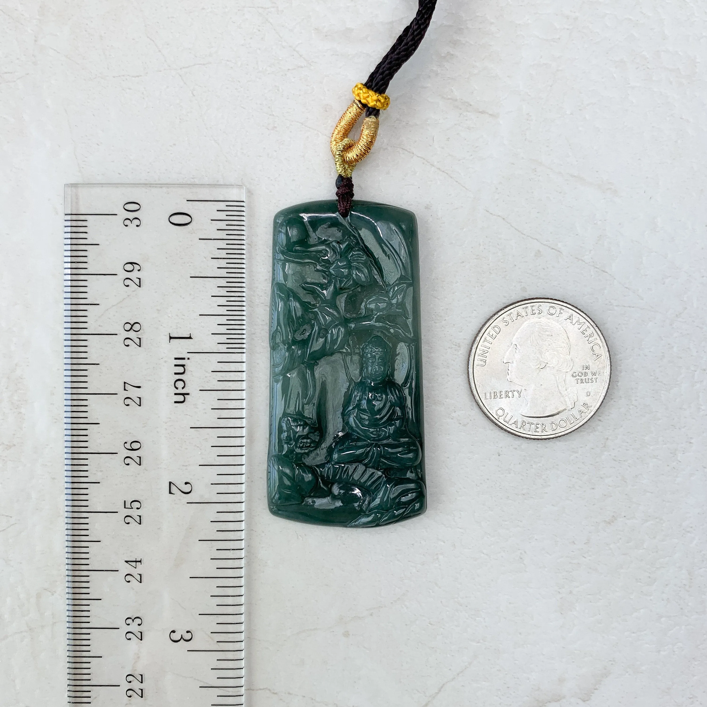 Jadeite Jade Vairocana Buddha Da Ri Ru Lai Green Yellow Carved Pendant Necklace, YJ-0321-0360436