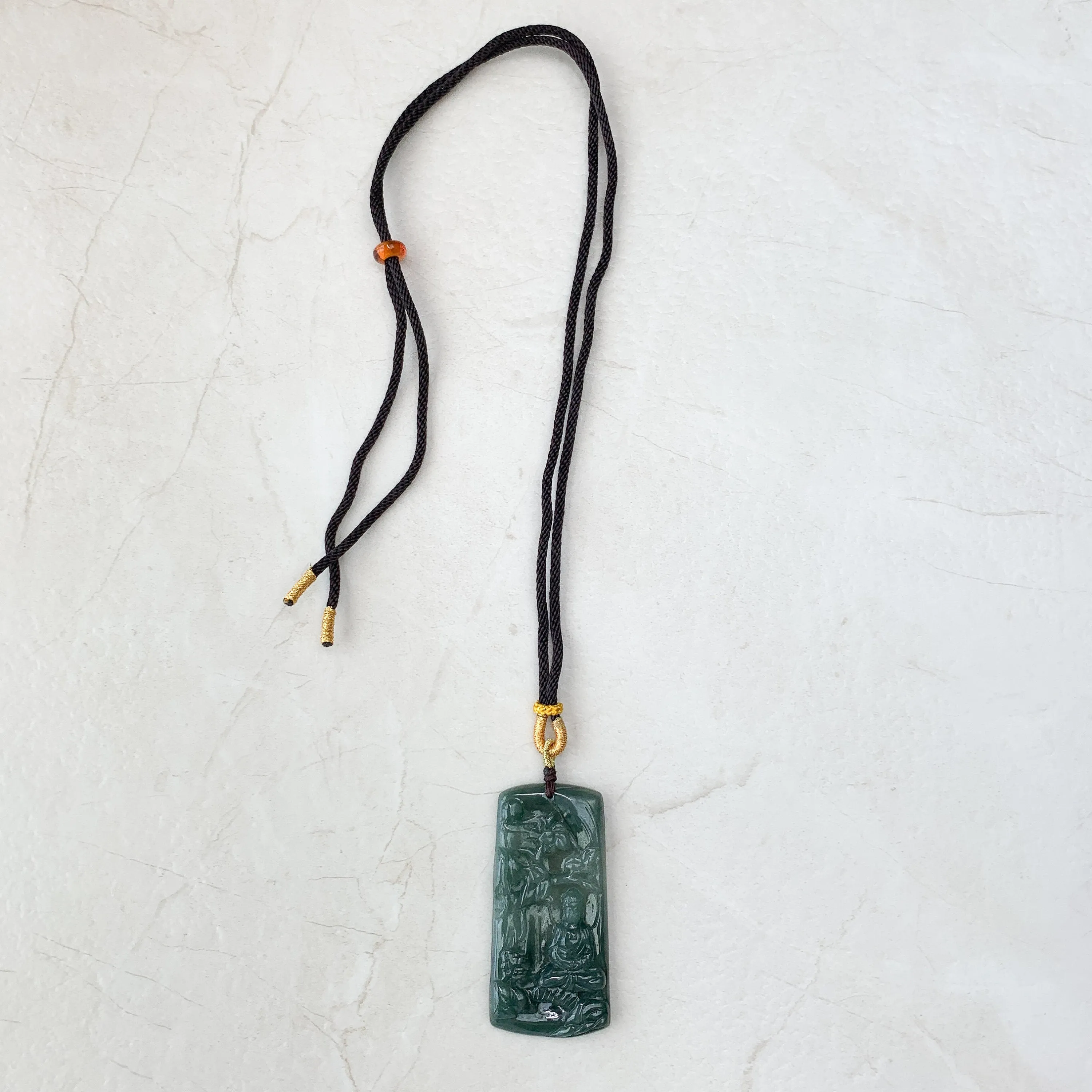 Jadeite Jade Vairocana Buddha Da Ri Ru Lai Green Yellow Carved Pendant Necklace, YJ-0321-0360436