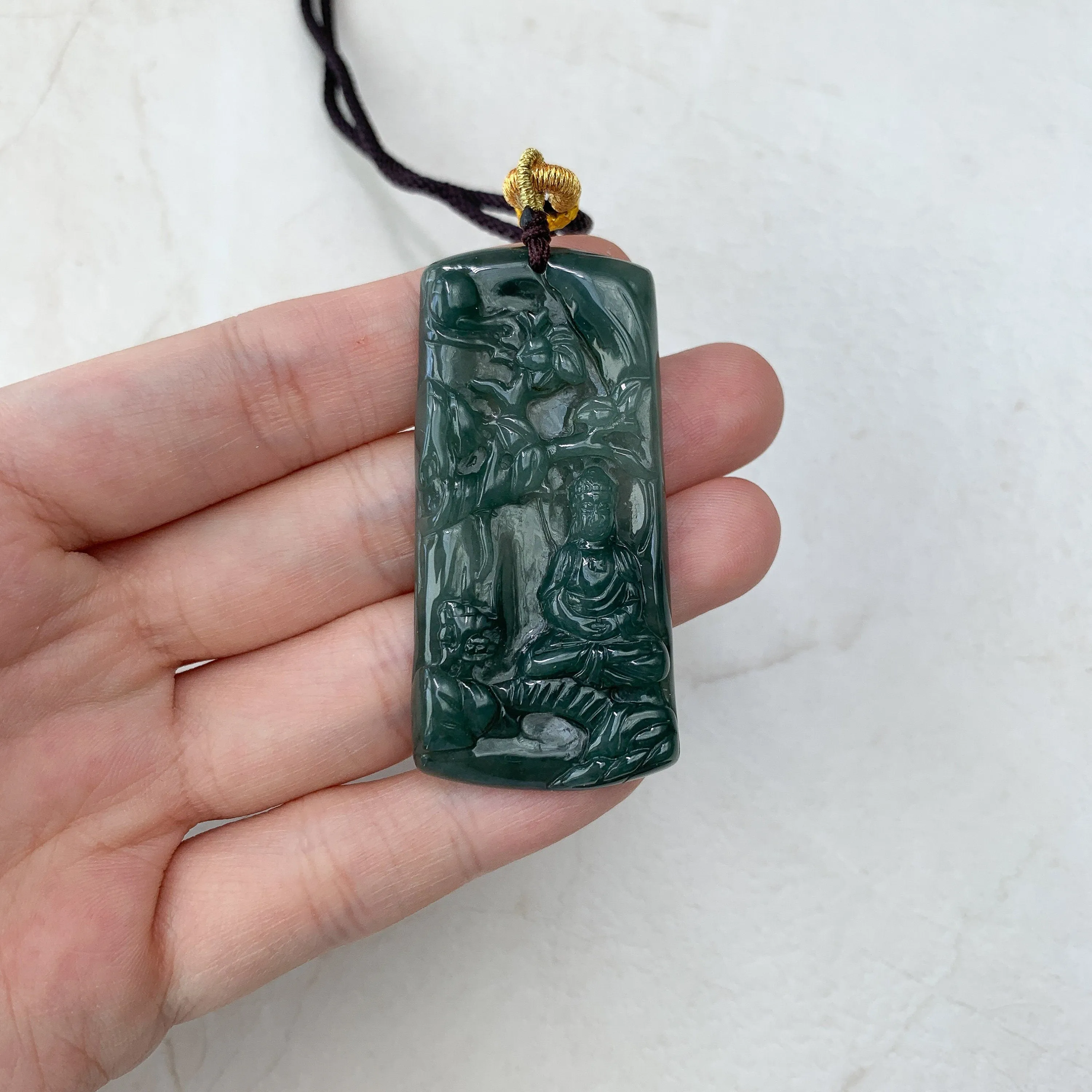 Jadeite Jade Vairocana Buddha Da Ri Ru Lai Green Yellow Carved Pendant Necklace, YJ-0321-0360436