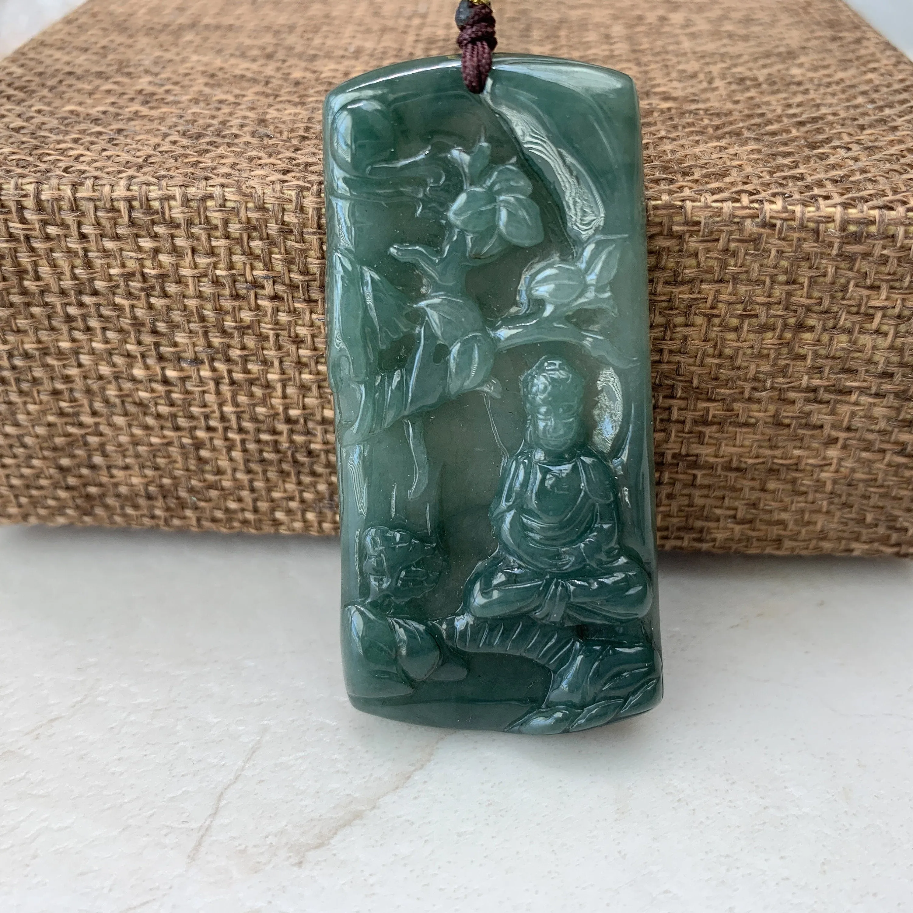 Jadeite Jade Vairocana Buddha Da Ri Ru Lai Green Yellow Carved Pendant Necklace, YJ-0321-0360436