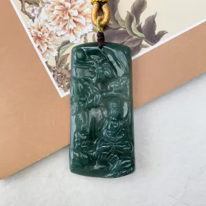 Jadeite Jade Vairocana Buddha Da Ri Ru Lai Green Yellow Carved Pendant Necklace, YJ-0321-0360436
