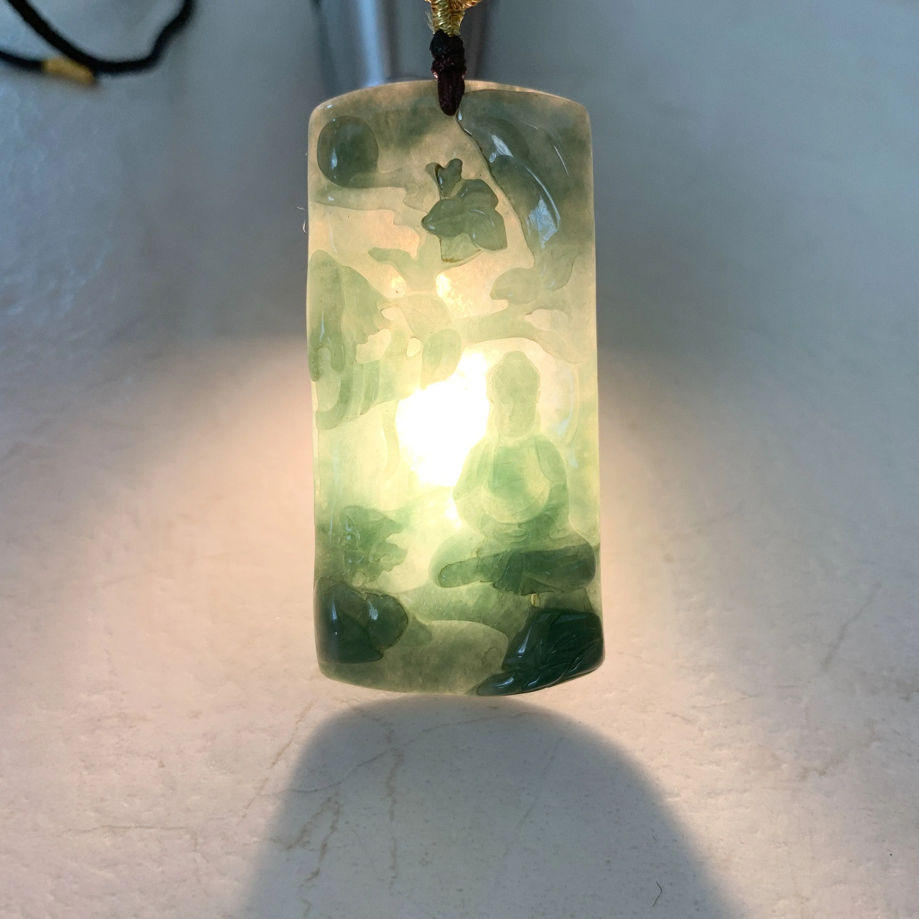 Jadeite Jade Vairocana Buddha Da Ri Ru Lai Green Yellow Carved Pendant Necklace, YJ-0321-0360436