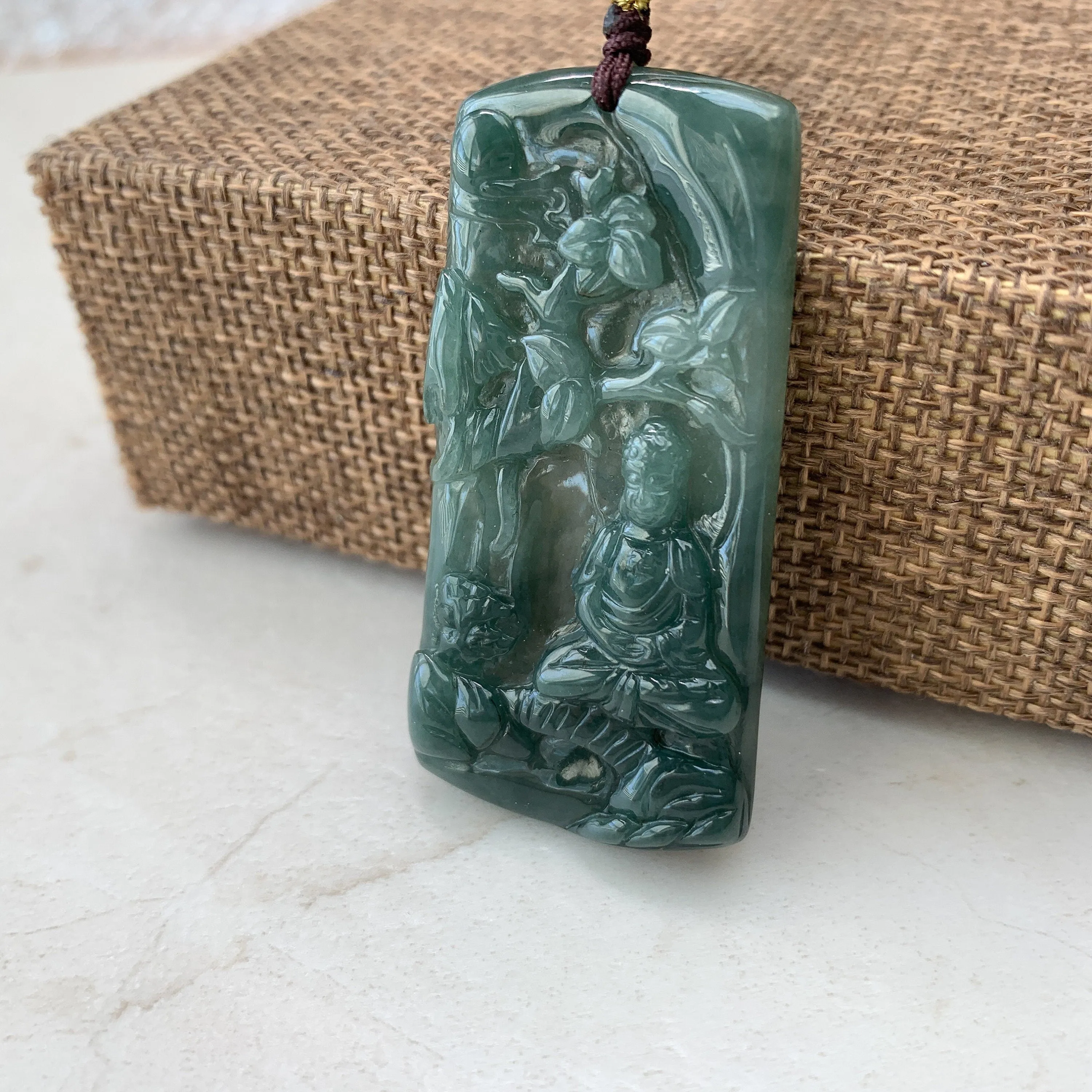Jadeite Jade Vairocana Buddha Da Ri Ru Lai Green Yellow Carved Pendant Necklace, YJ-0321-0360436