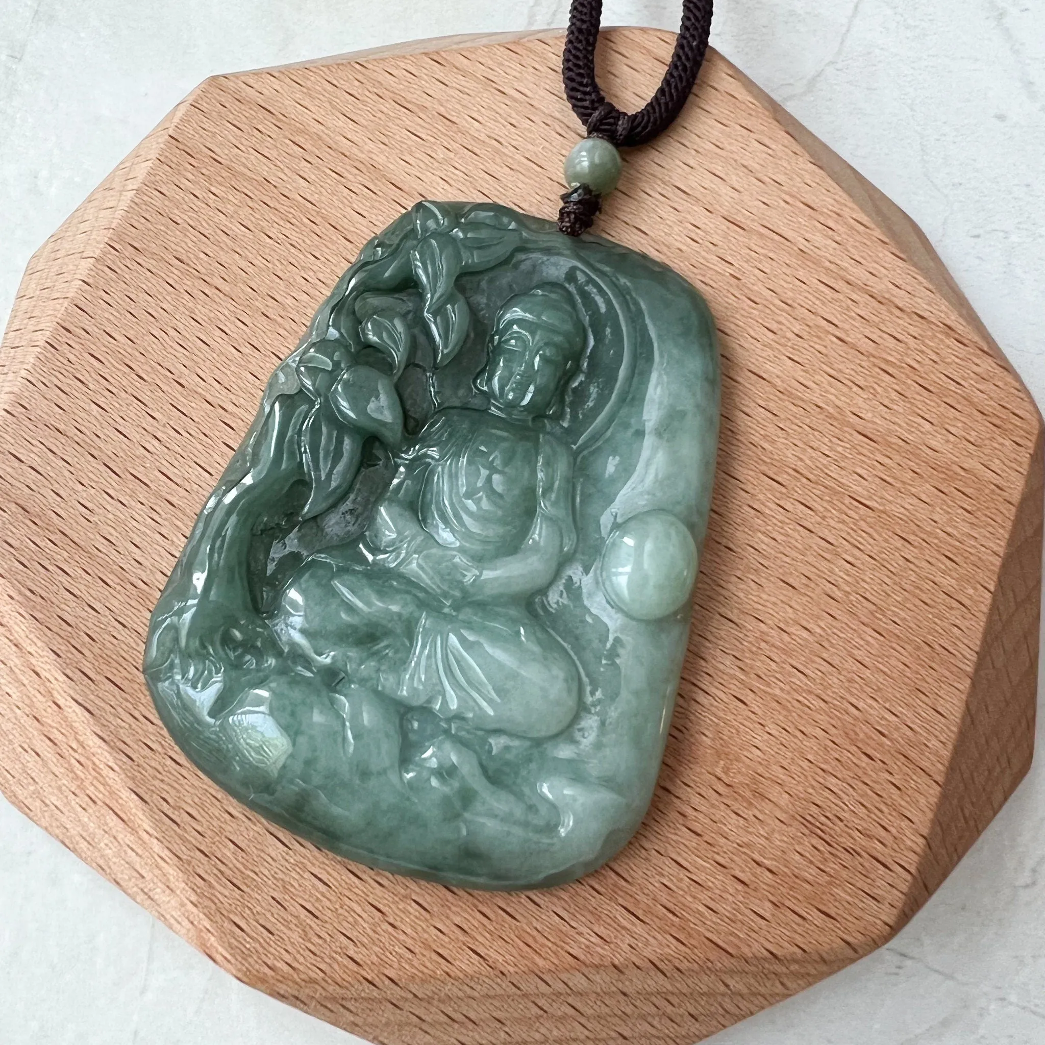 Jadeite Jade Vairocana Buddha, Da Ri Ru Lai, Đại Nhật Như Lai, 大日如来, Hand Carved Jade Pendant Necklace, YJ-1221-0295426