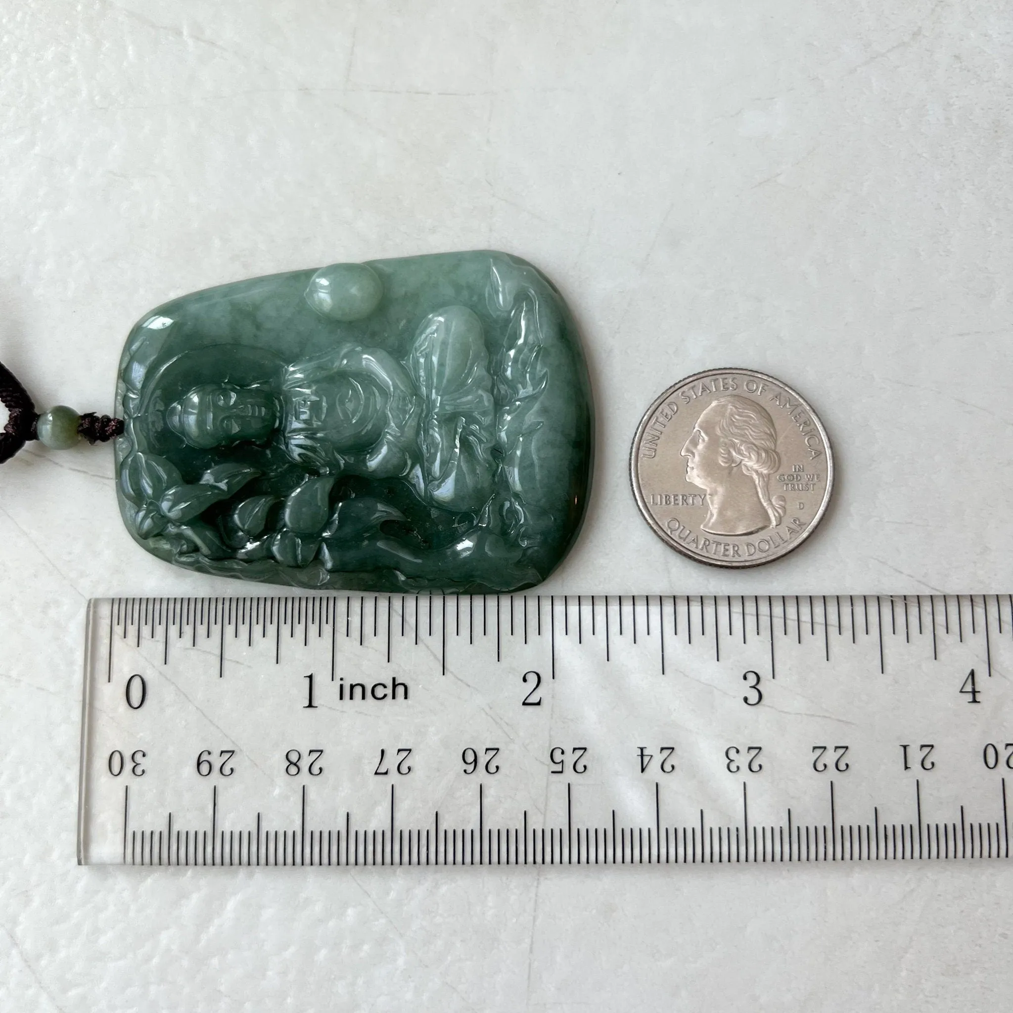 Jadeite Jade Vairocana Buddha, Da Ri Ru Lai, Đại Nhật Như Lai, 大日如来, Hand Carved Jade Pendant Necklace, YJ-1221-0295426