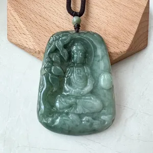 Jadeite Jade Vairocana Buddha, Da Ri Ru Lai, Đại Nhật Như Lai, 大日如来, Hand Carved Jade Pendant Necklace, YJ-1221-0295426