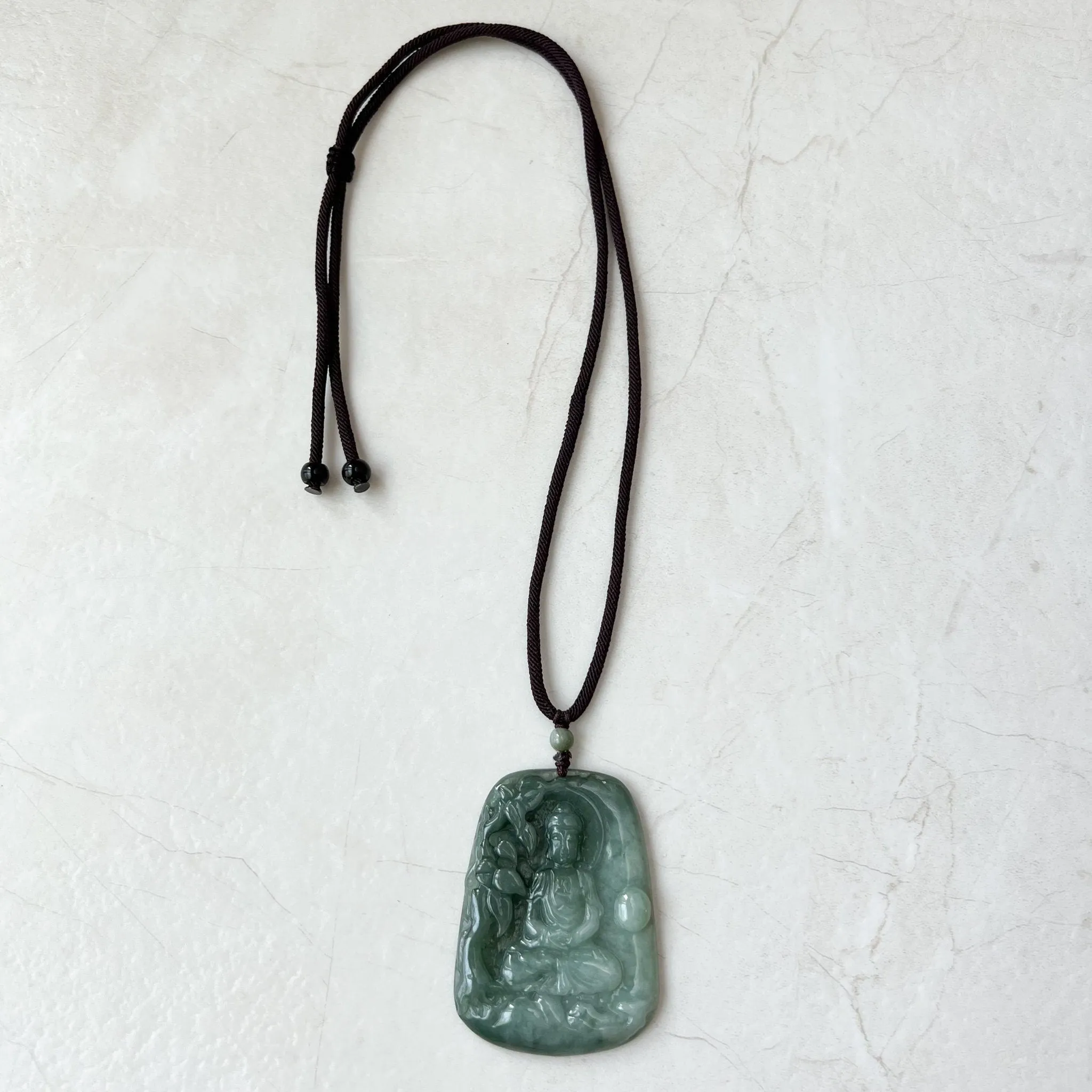 Jadeite Jade Vairocana Buddha, Da Ri Ru Lai, Đại Nhật Như Lai, 大日如来, Hand Carved Jade Pendant Necklace, YJ-1221-0295426