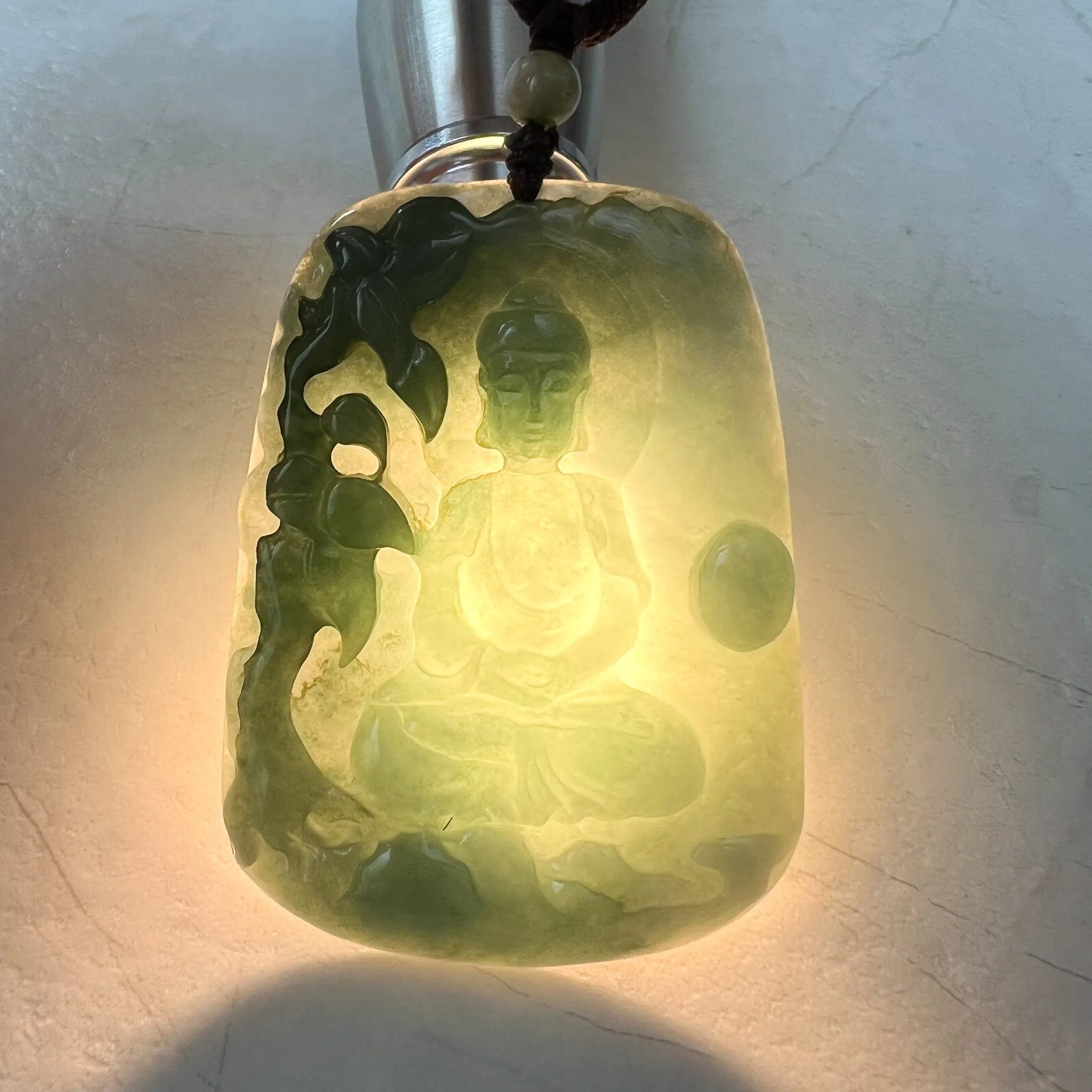 Jadeite Jade Vairocana Buddha, Da Ri Ru Lai, Đại Nhật Như Lai, 大日如来, Hand Carved Jade Pendant Necklace, YJ-1221-0295426