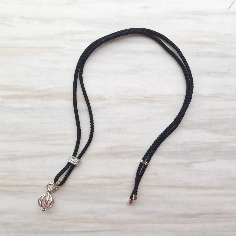 Kammi Silver Bar Braided Cloth Cord Slider Necklace