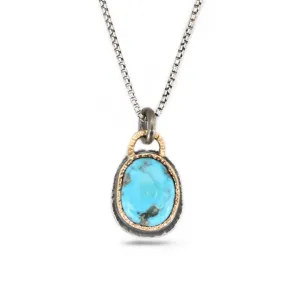 Kingman Turquoise Necklace in 14k Gold and Oxidized Silver OOAK