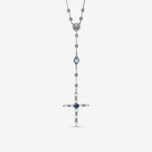Konstantino Blue Topaz, Iolite and Pearl Cross Lariat Necklace KOMK4733-999-CUT