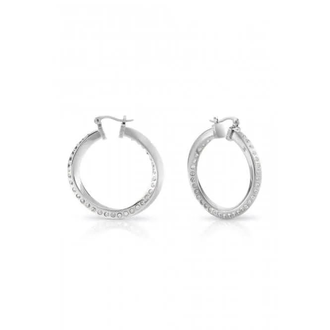 Ladies Rhodium Plated Twisted Crystals Hoop Earrings UBE01486RH