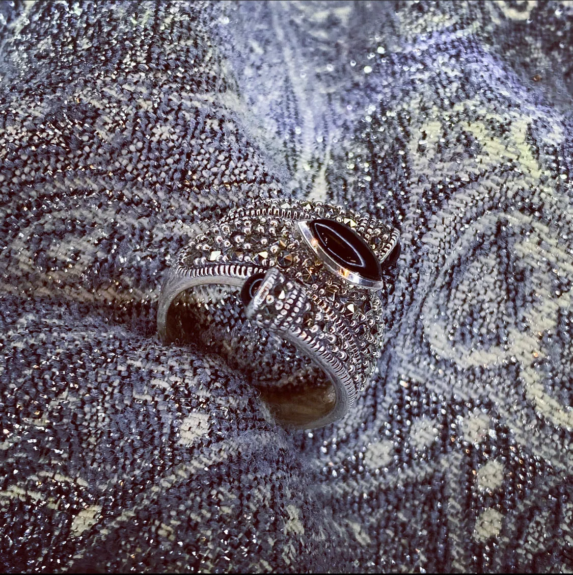 Marcasite Black Oval Ring