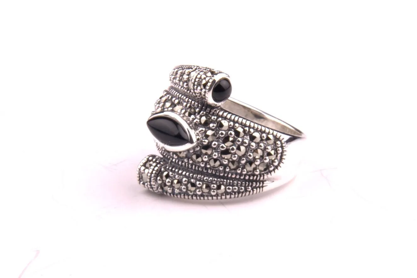Marcasite Black Oval Ring