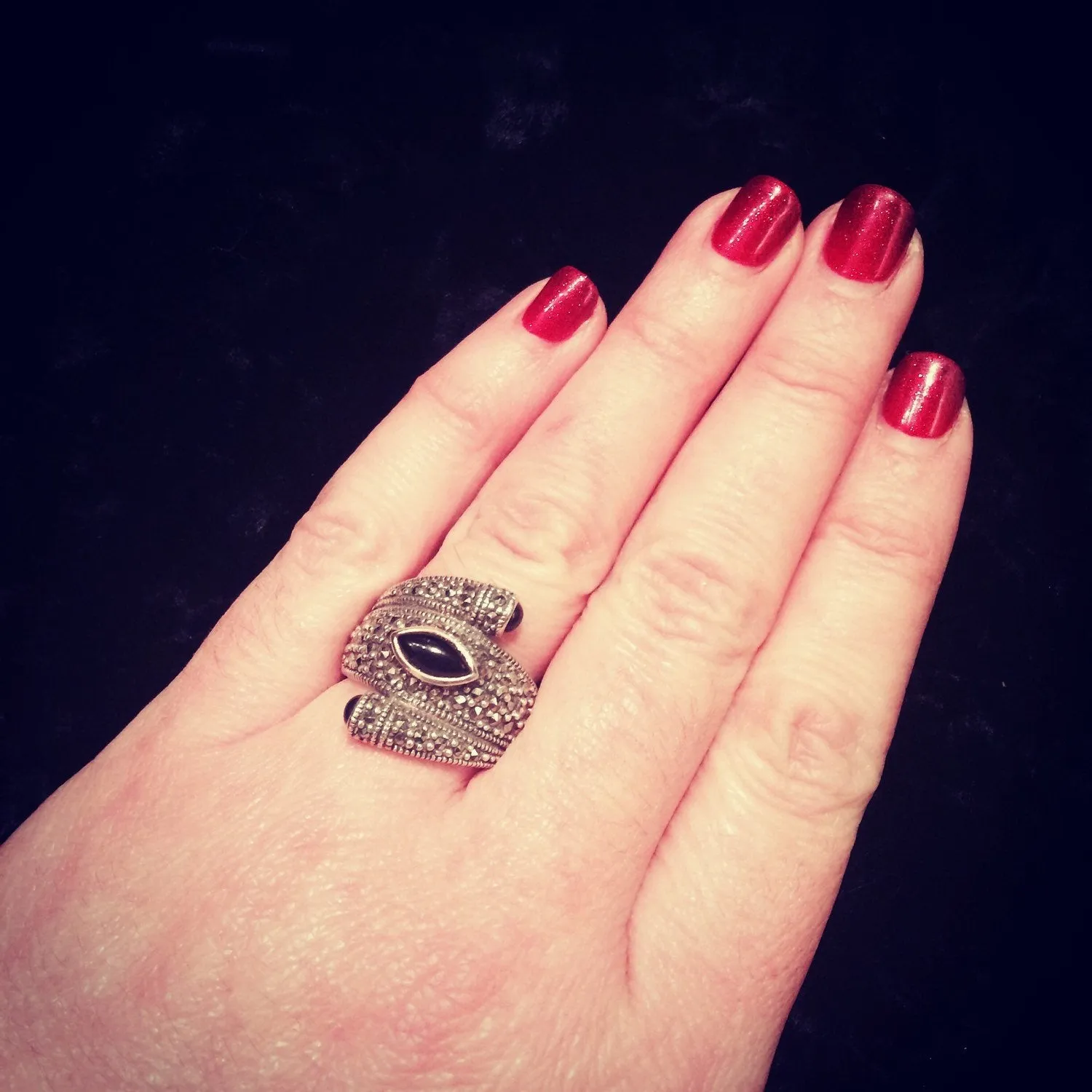 Marcasite Black Oval Ring