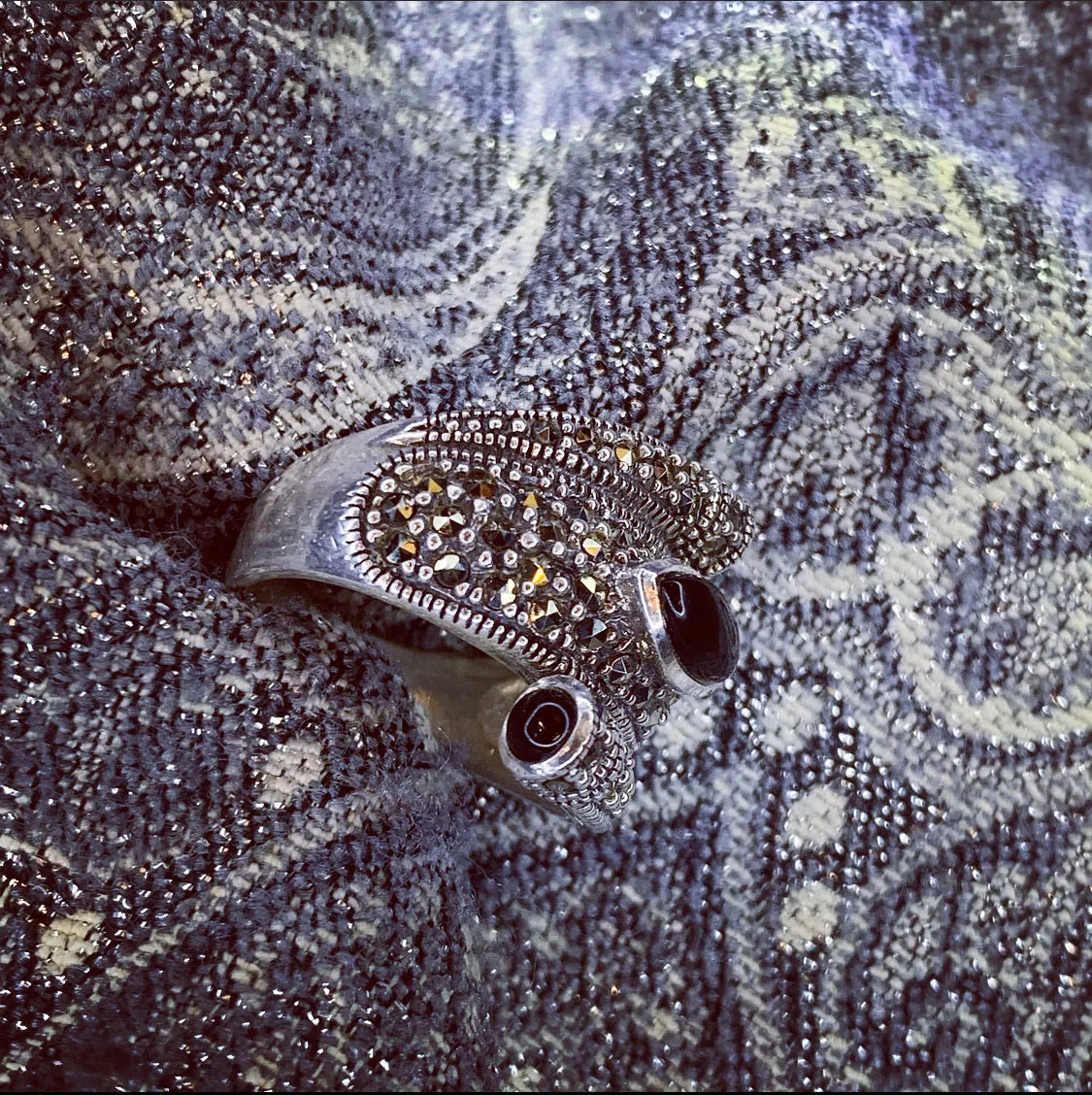 Marcasite Black Oval Ring