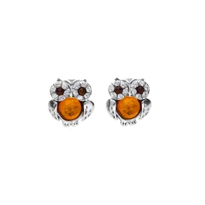 MILENA earrings Silver and Amber Owl Stud