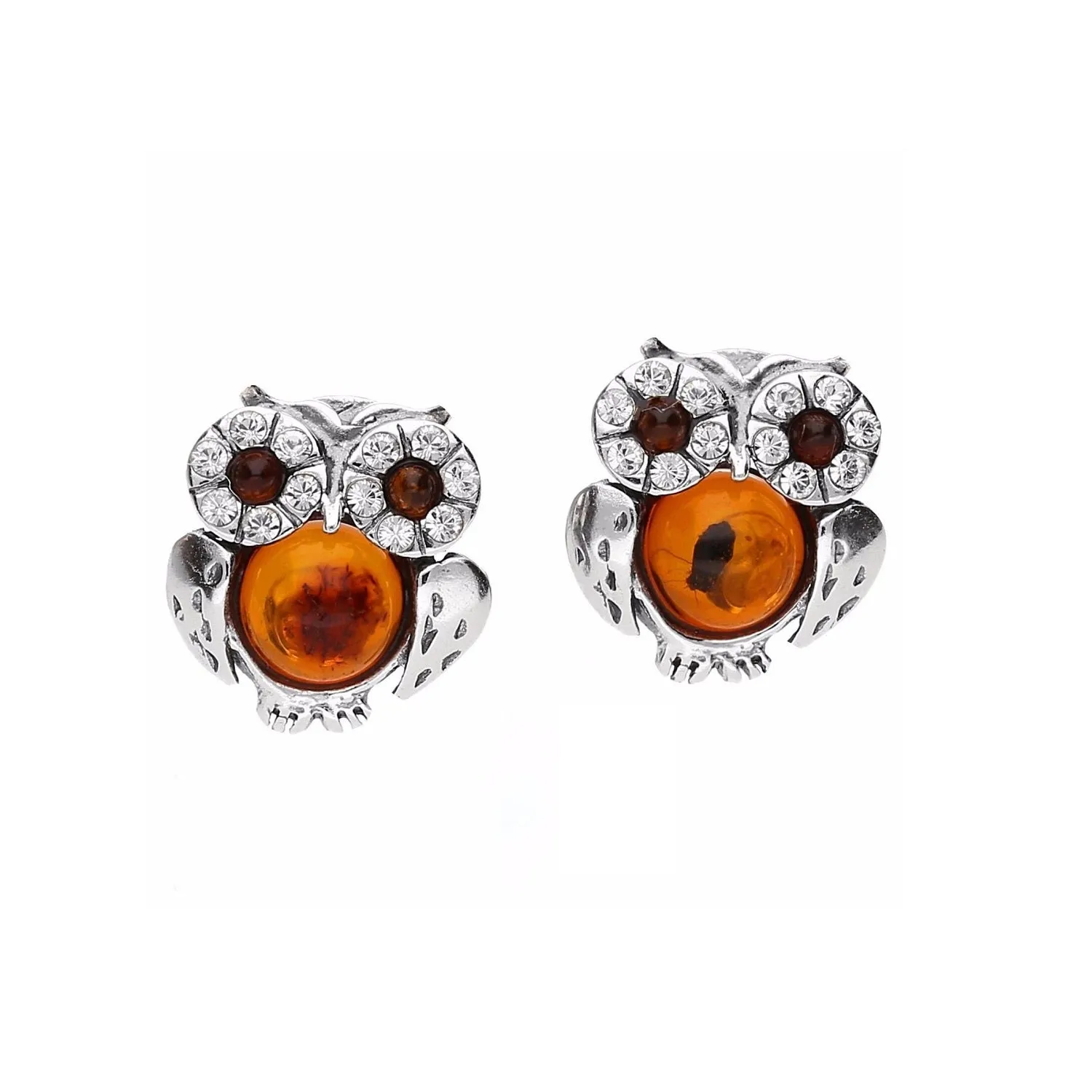 MILENA earrings Silver and Amber Owl Stud