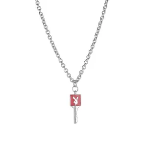 N1993 Silver Dainty Red Bunny Rabbit Key Necklace with FREE Earrings
