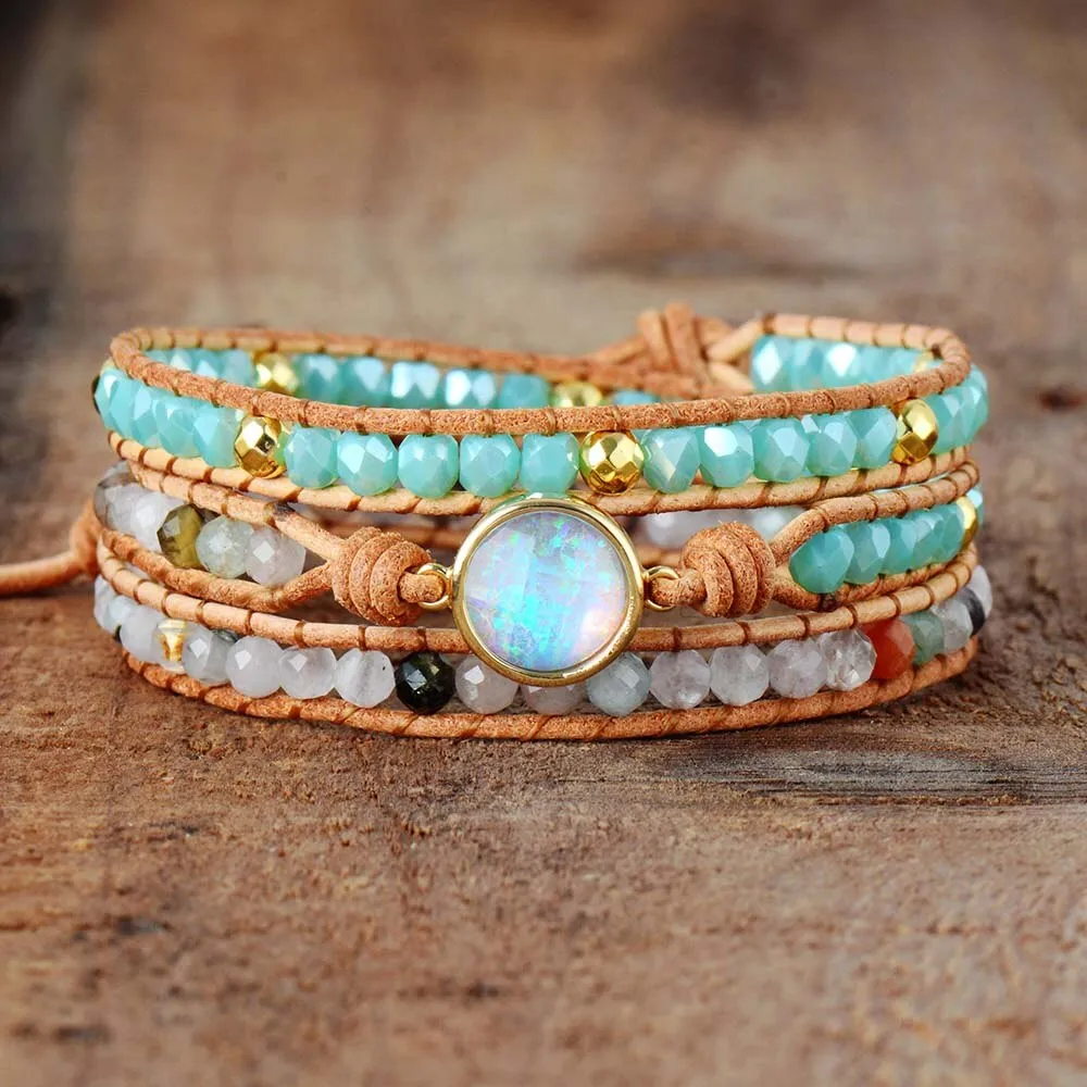 Natural Opal Gemstone Protection Healing Bracelet for Women Charms Gifts for Mom