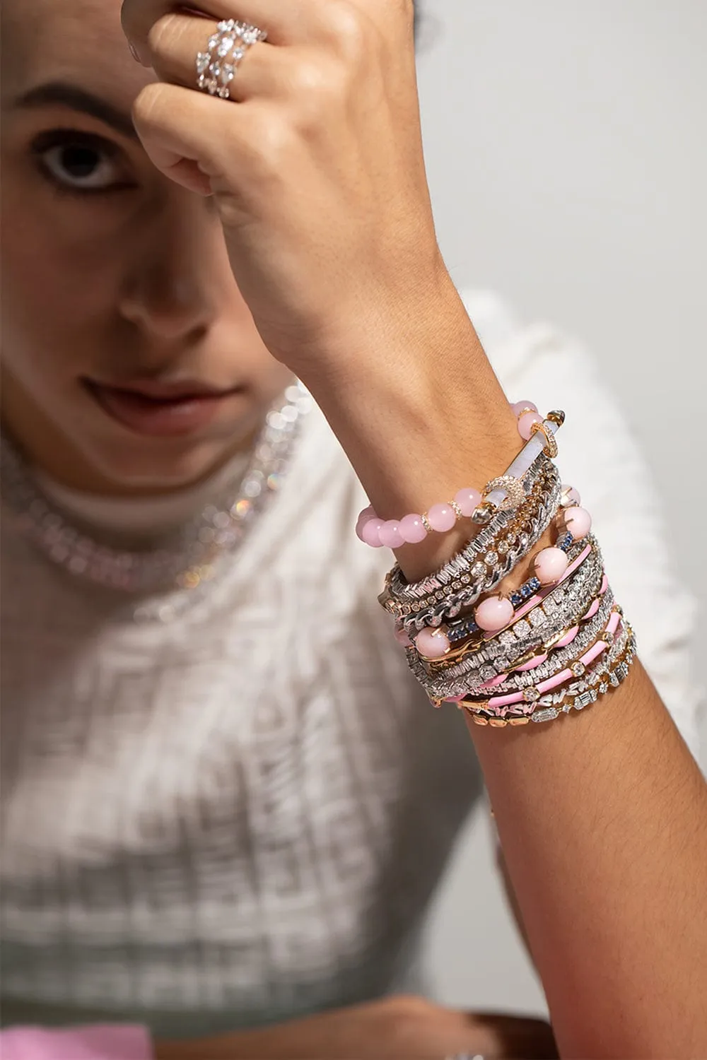 Pink Opal and Sapphire Tennis Bracelet