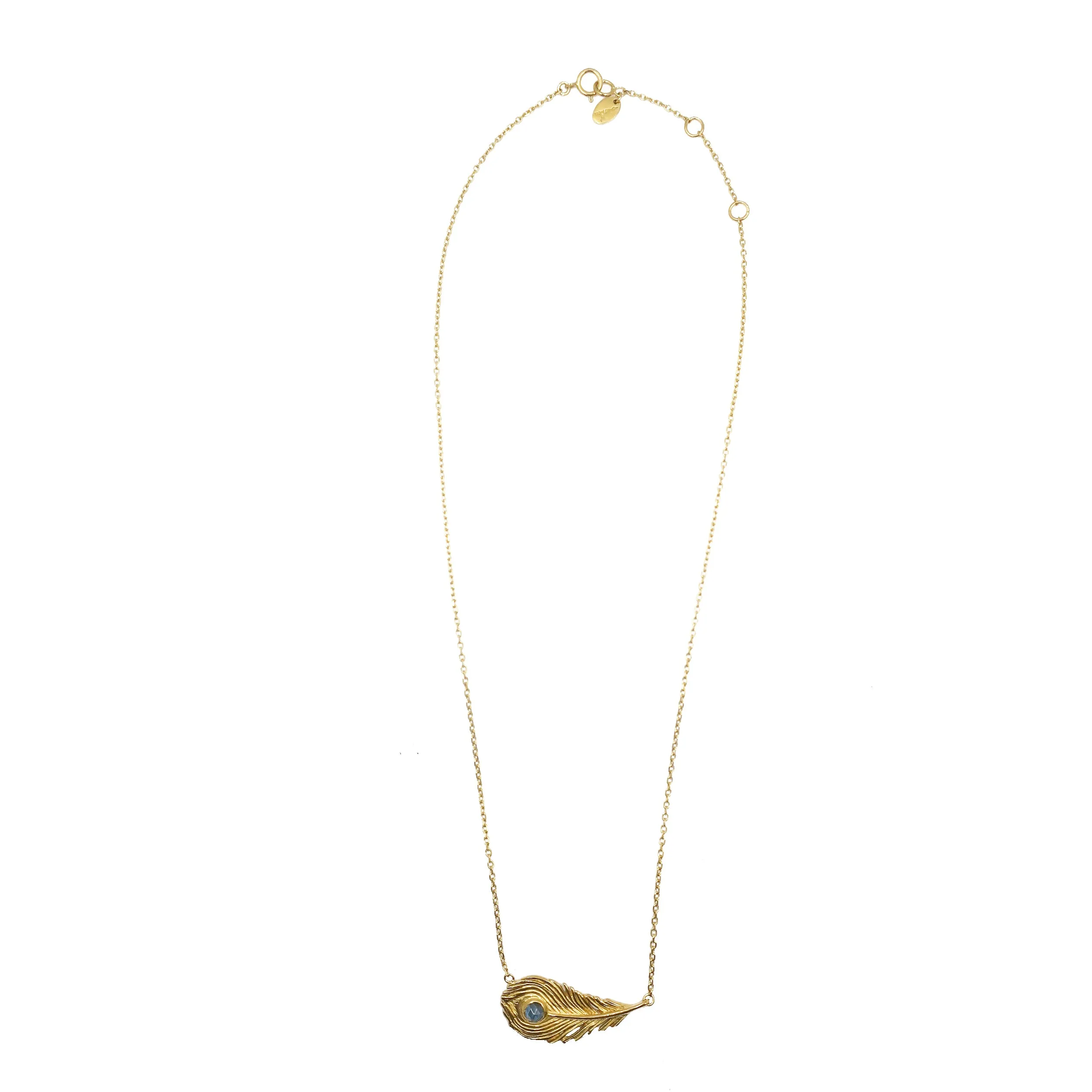 "Majestic" peacock feather necklace/ gold