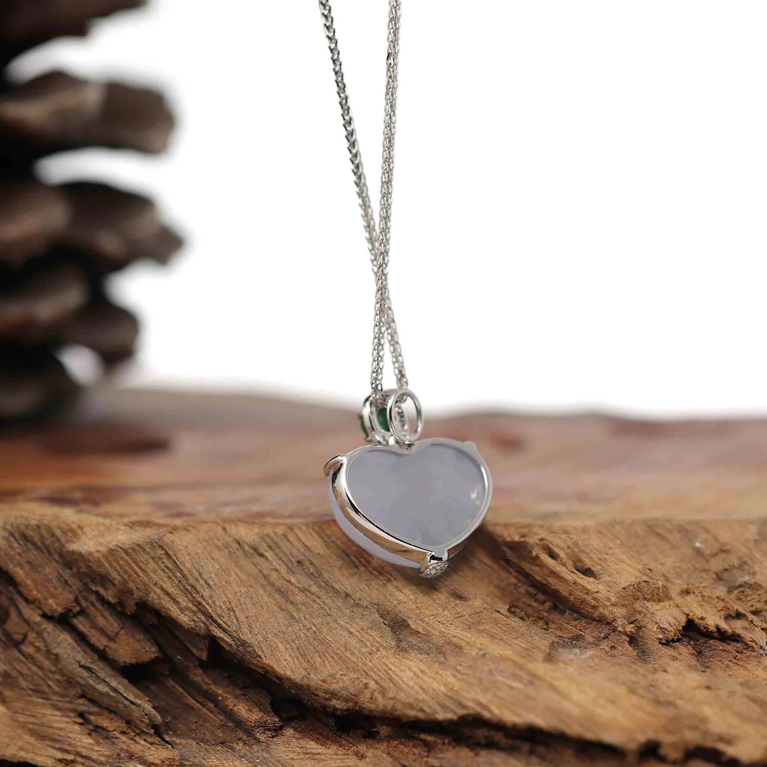 RealJade® Co. 14K Gold Genuine Burmese Lavender Jadeite Jade Heart Pendant with VS1 Diamonds