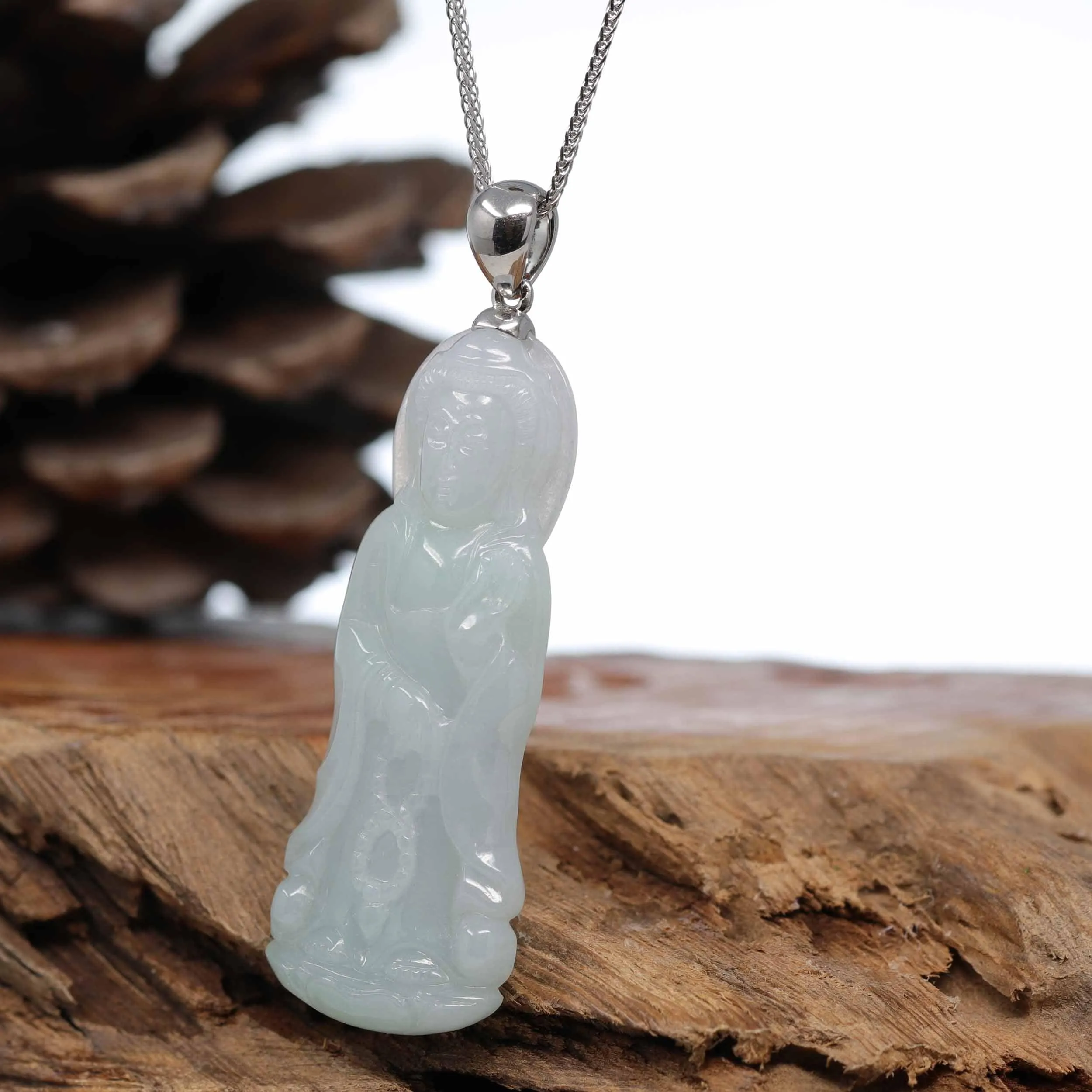 RealJade® Co. Genuine Burmese Jadeite Jade Guanyin Pendant Necklace