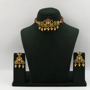 Ruby Green Gold Look Necklace Set 16676-3823