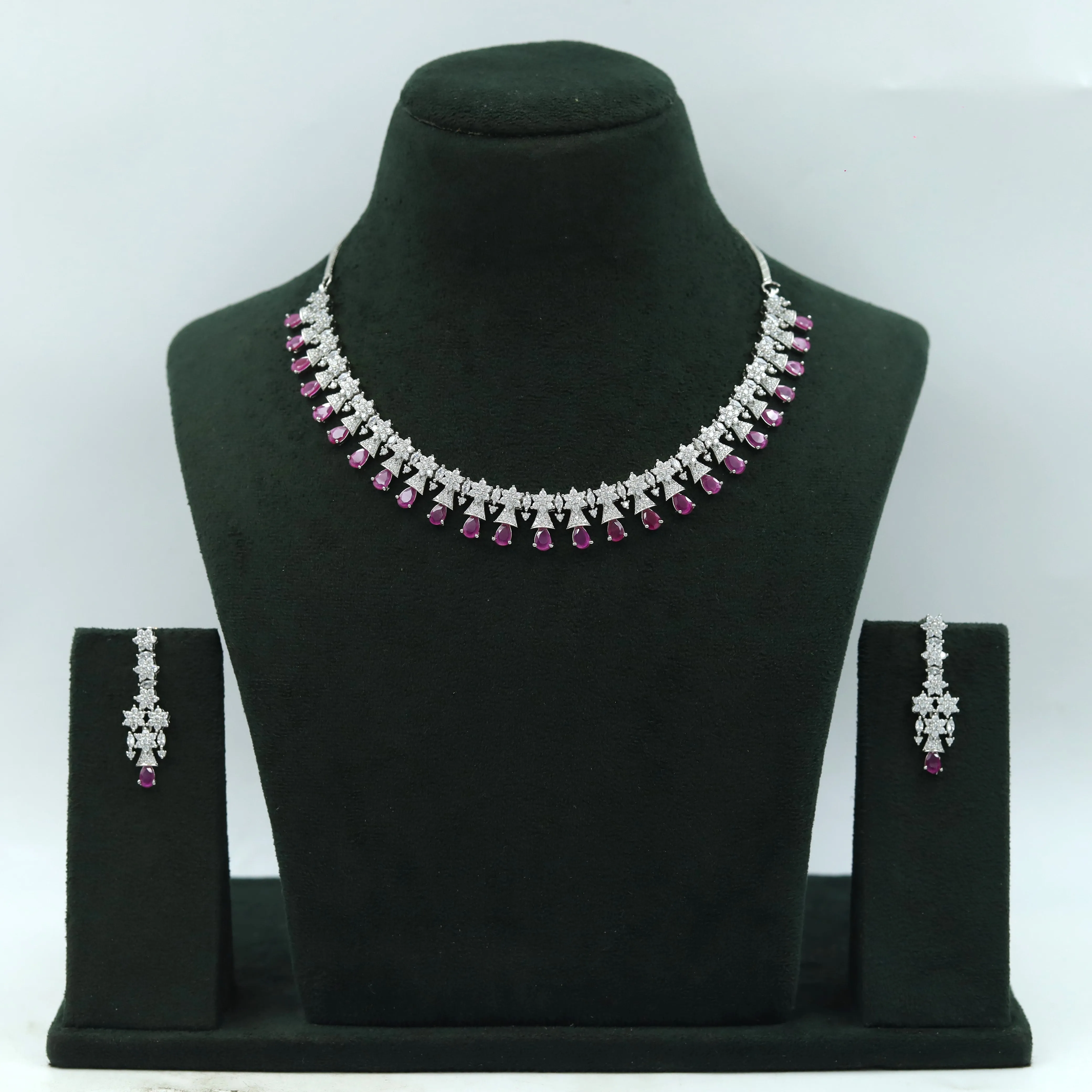 Ruby Zircon/AD Necklace Set 18499-5681