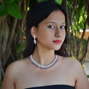 Ruby Zircon/AD Necklace Set 18499-5681