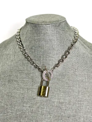 Silver Lock & Chain necklace in silver toggle AB Rhinestone